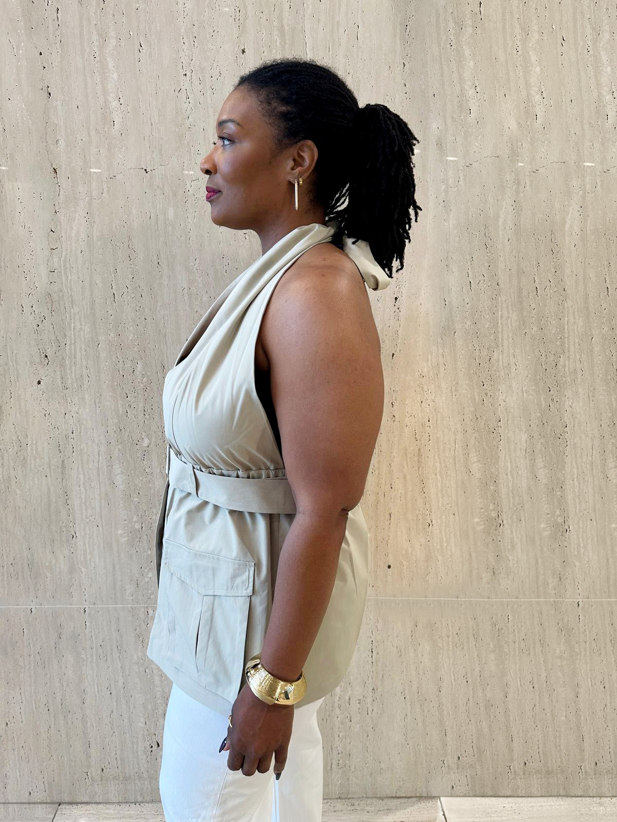 Khaki Belted Halter Utility Vest