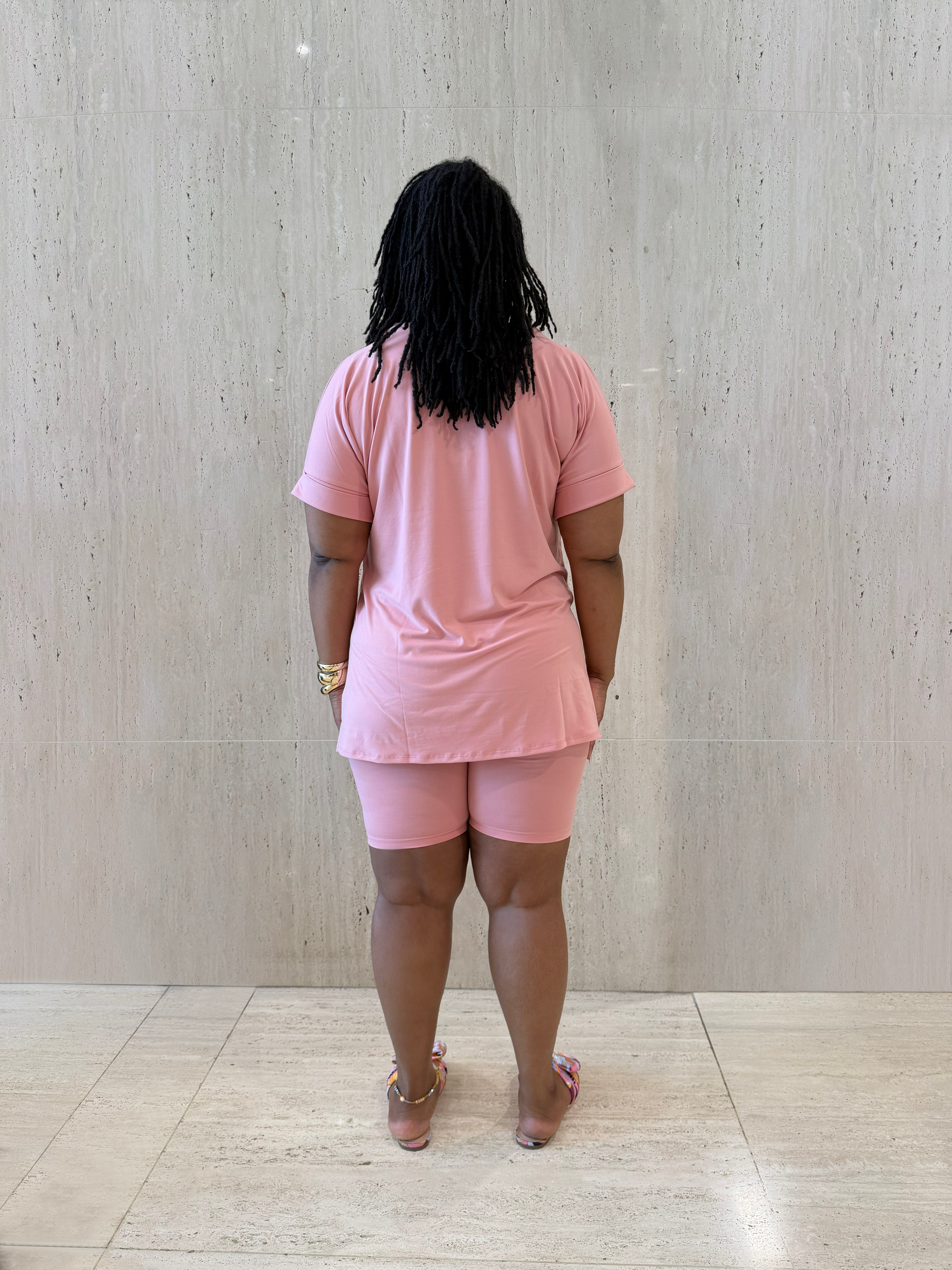 Tan Rose Biker Short Set