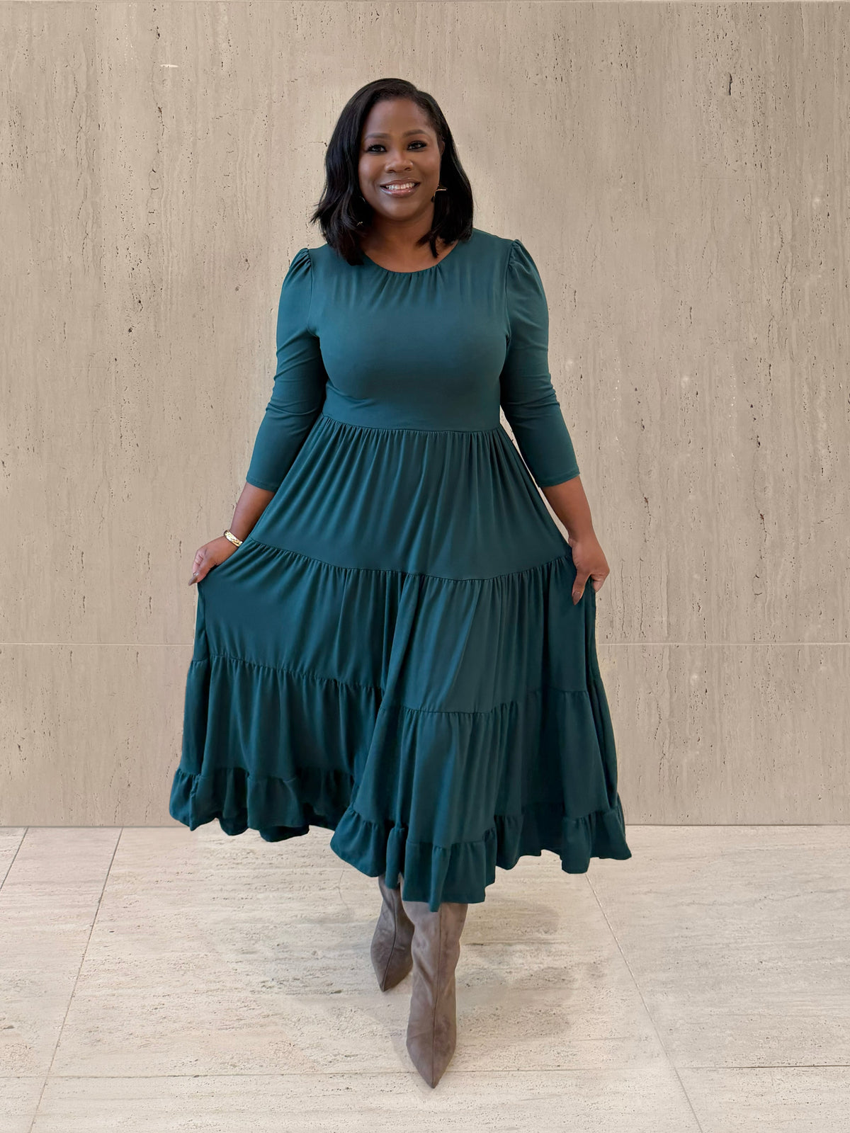Teal Tiered Midi Dress