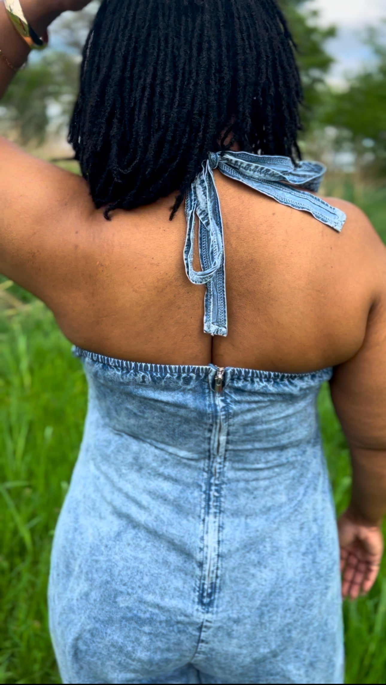 Halter Denim Jumpsuit | Small - 3X