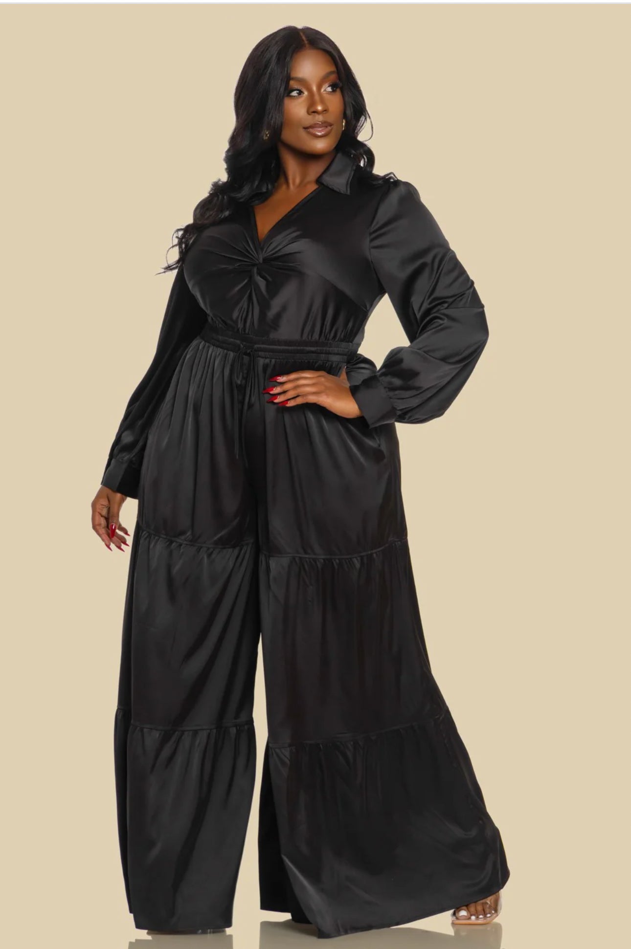 Black Wide-Leg Tiered Jumpsuit