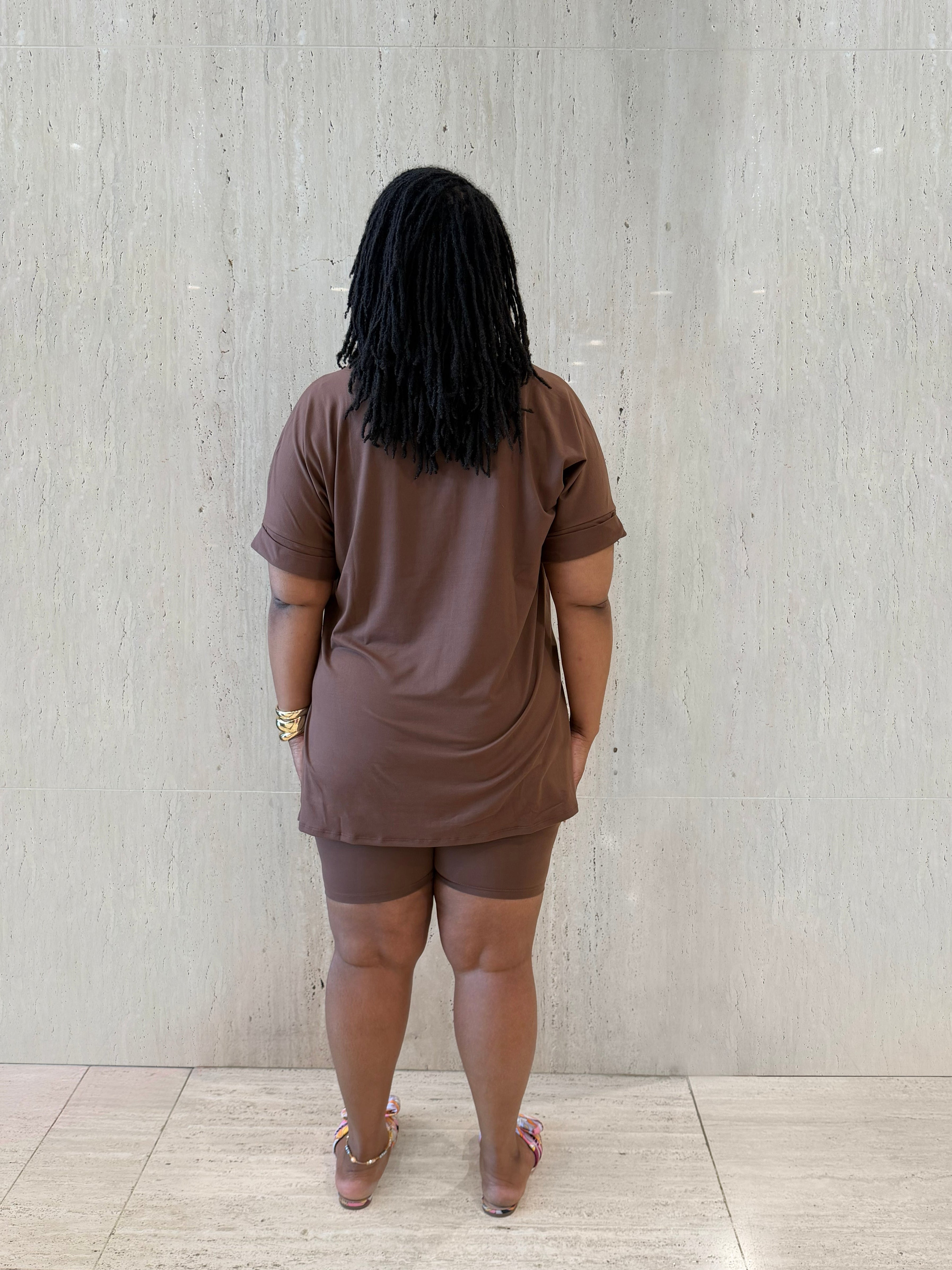 Brown Biker Short Set