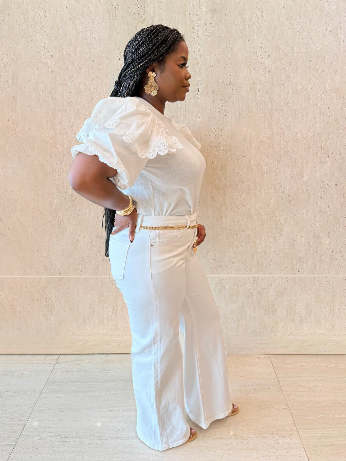 White High Rise Wide-Leg Denim Jeans (Tummy Control)
