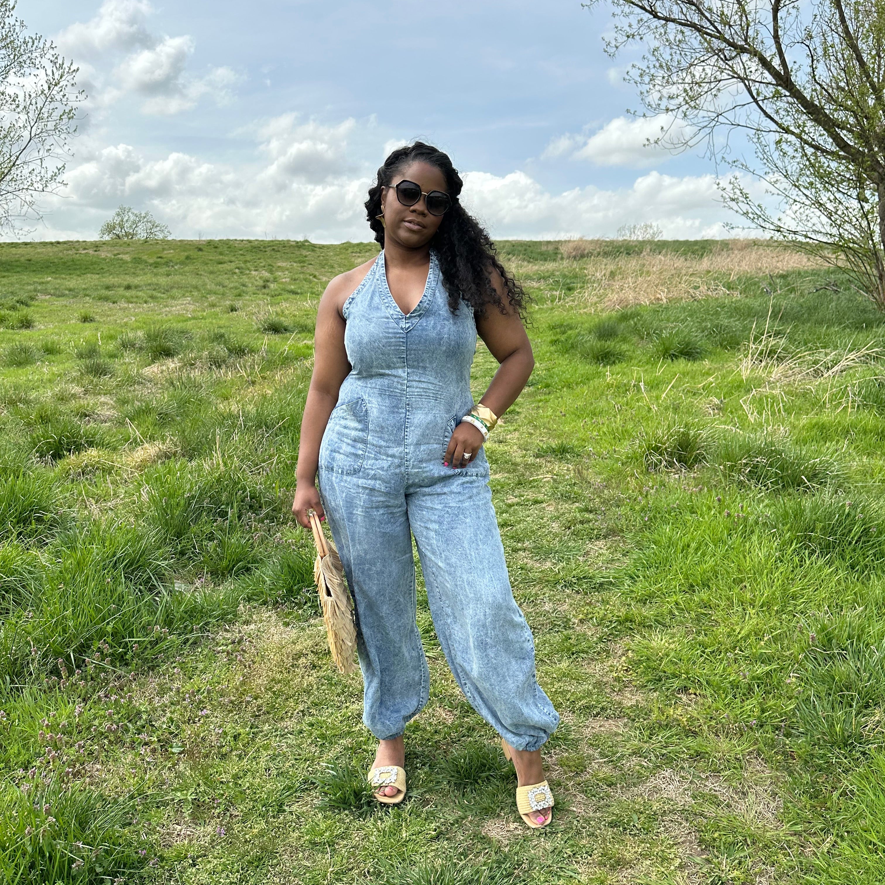 Halter Denim Jumpsuit | Small - 3X