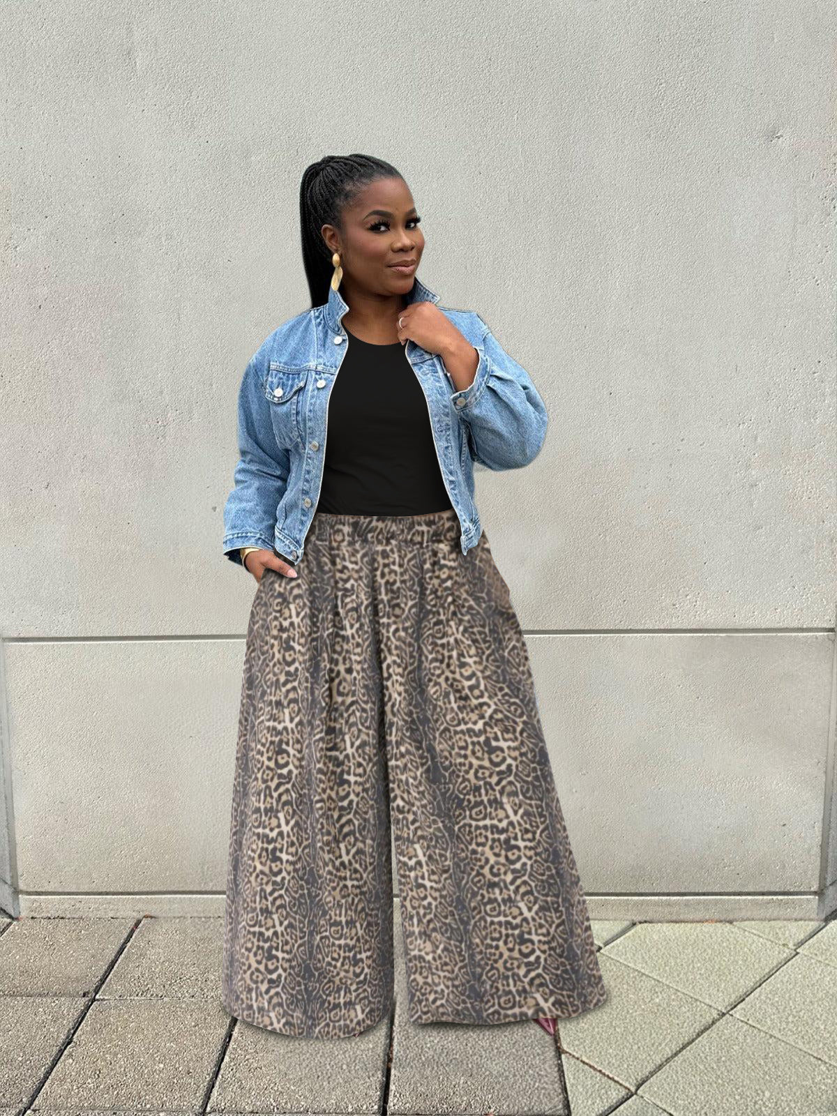 Leopard Wide-Leg Denim