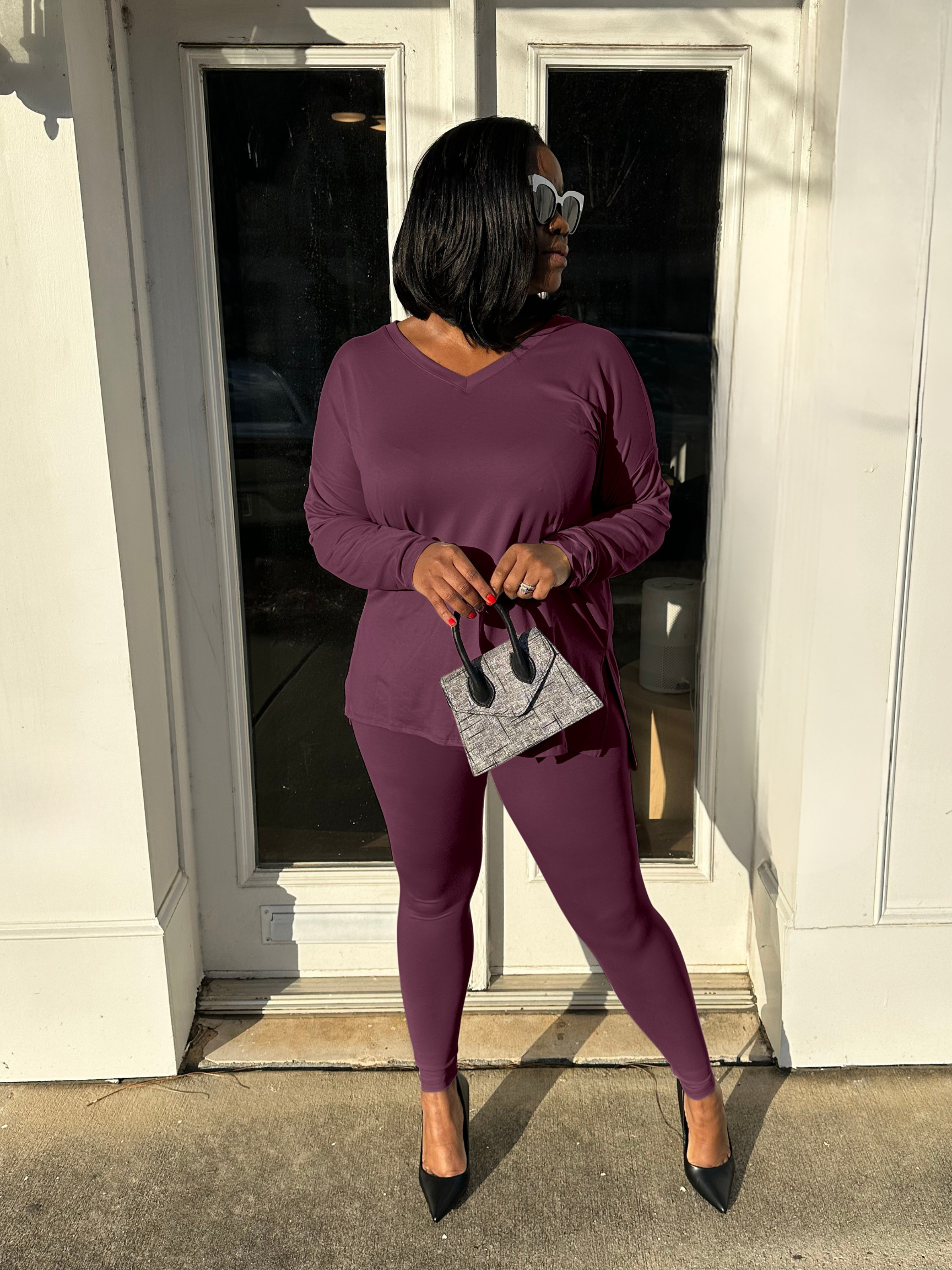 EGGPLANT Relaxed Fit Matching Set | Small-3X