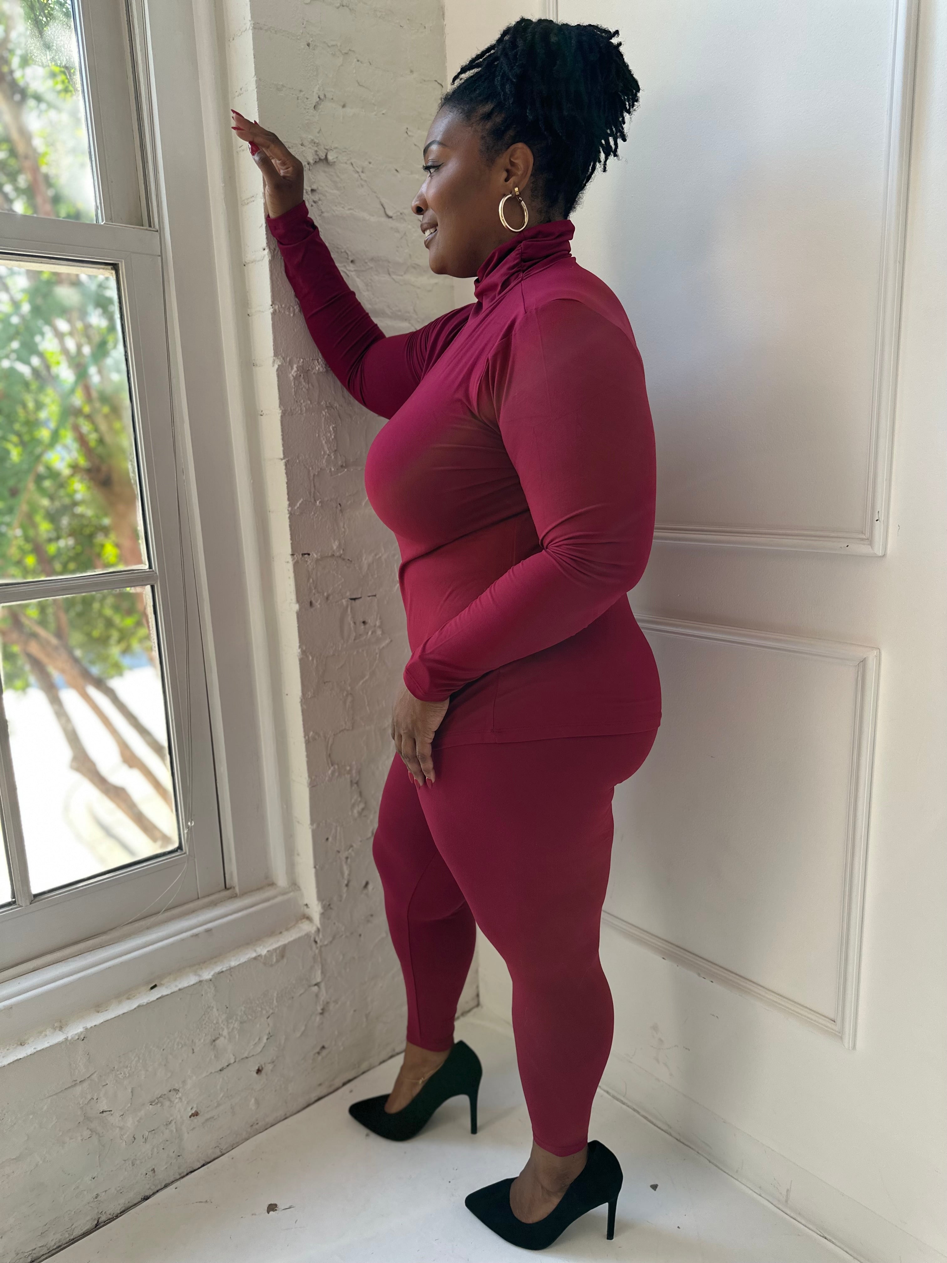 BURGUNDY Long Sleeve Matching Set | Small-3X