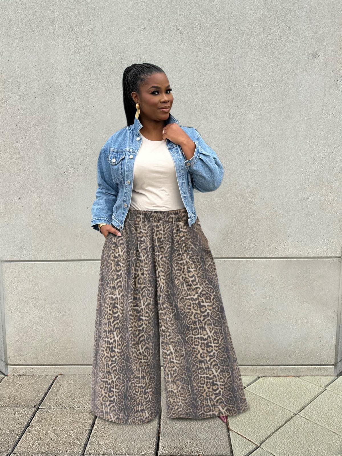 Leopard Wide-Leg Denim