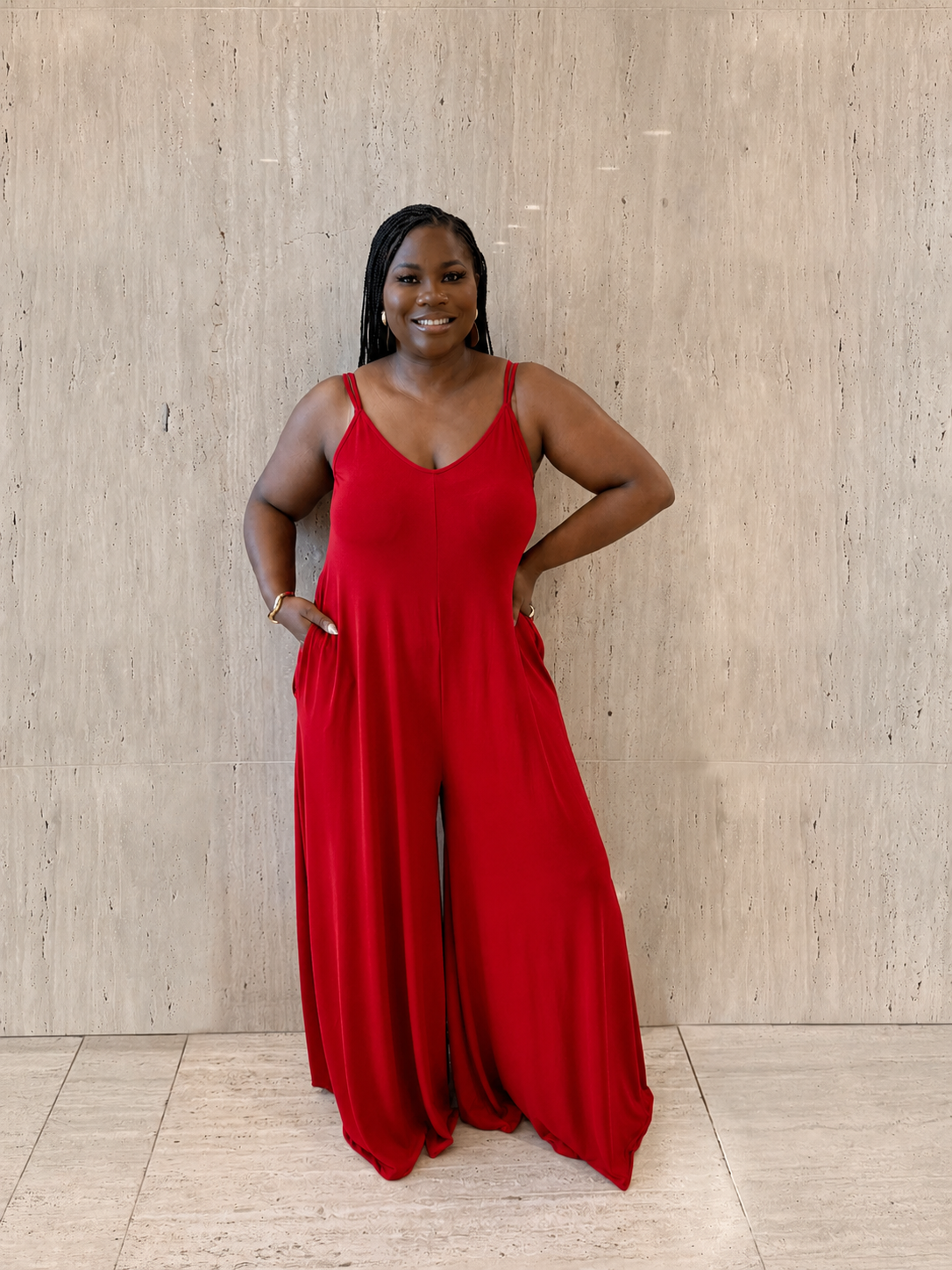 Ruby Red Wide Leg Jumpsuit
