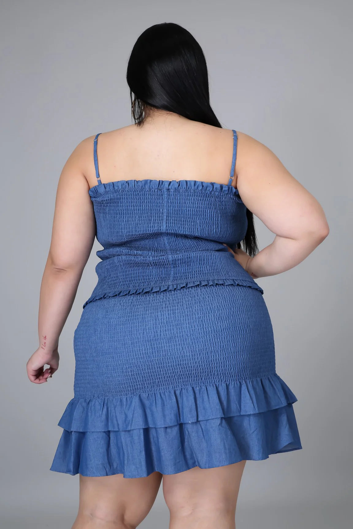 Chambray Smocked Ruffle Set