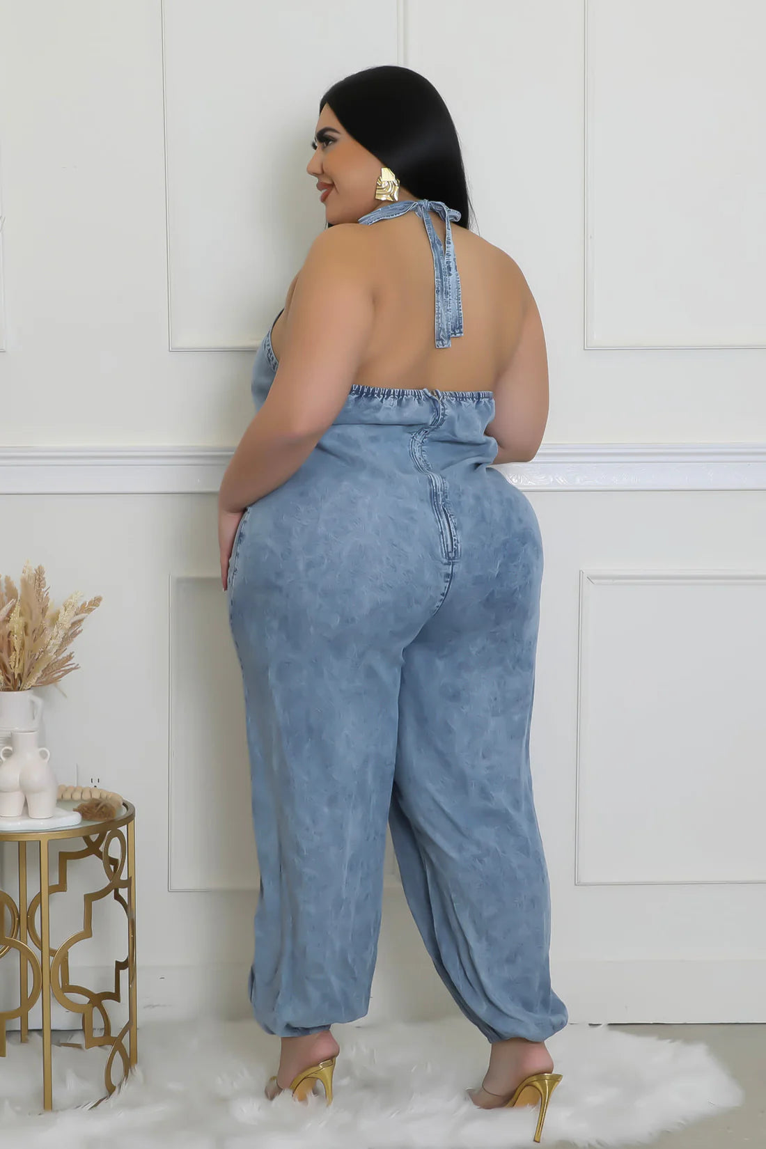Halter Denim Jumpsuit | Small - 3X