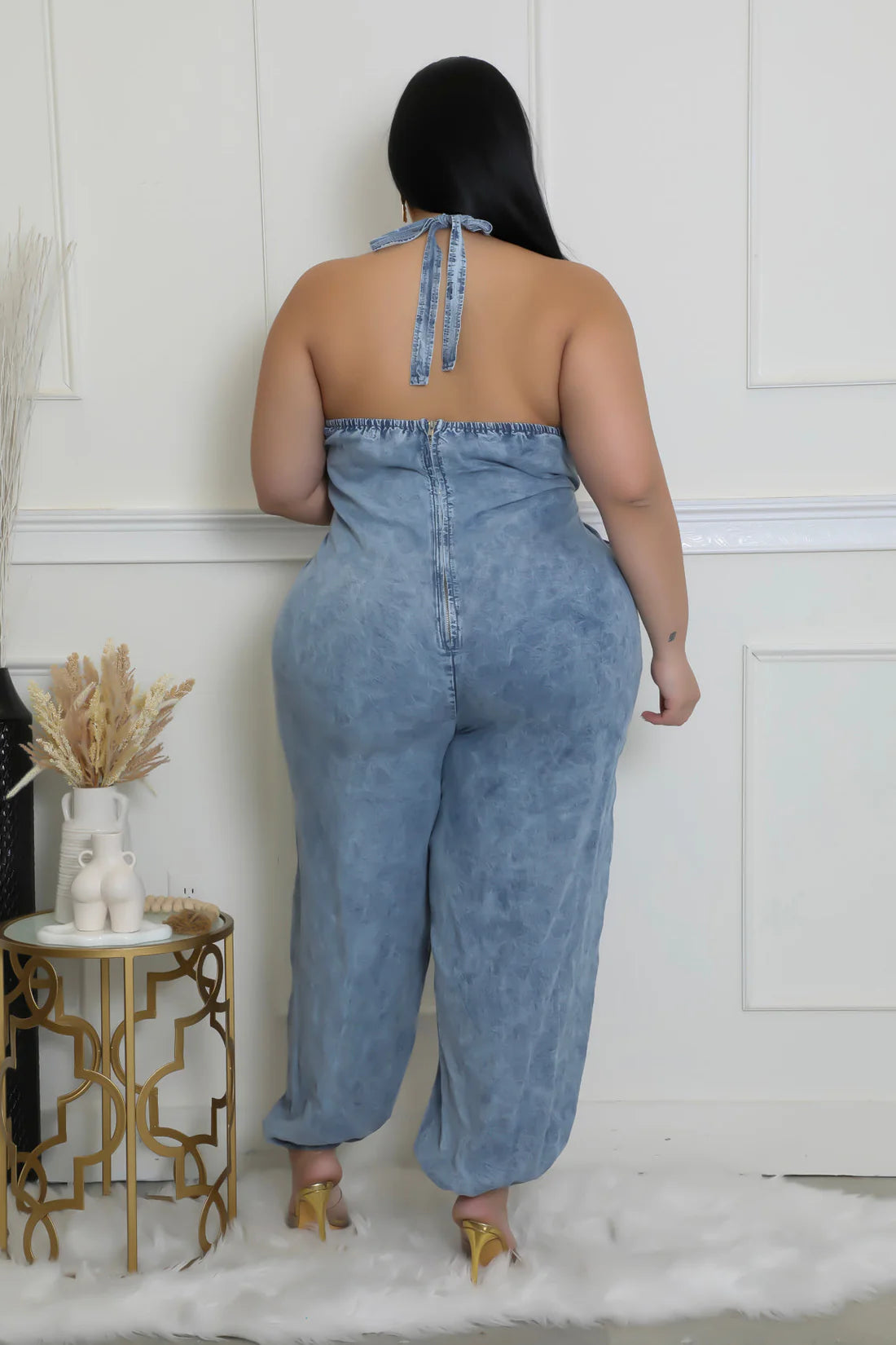 Halter Denim Jumpsuit | Small - 3X