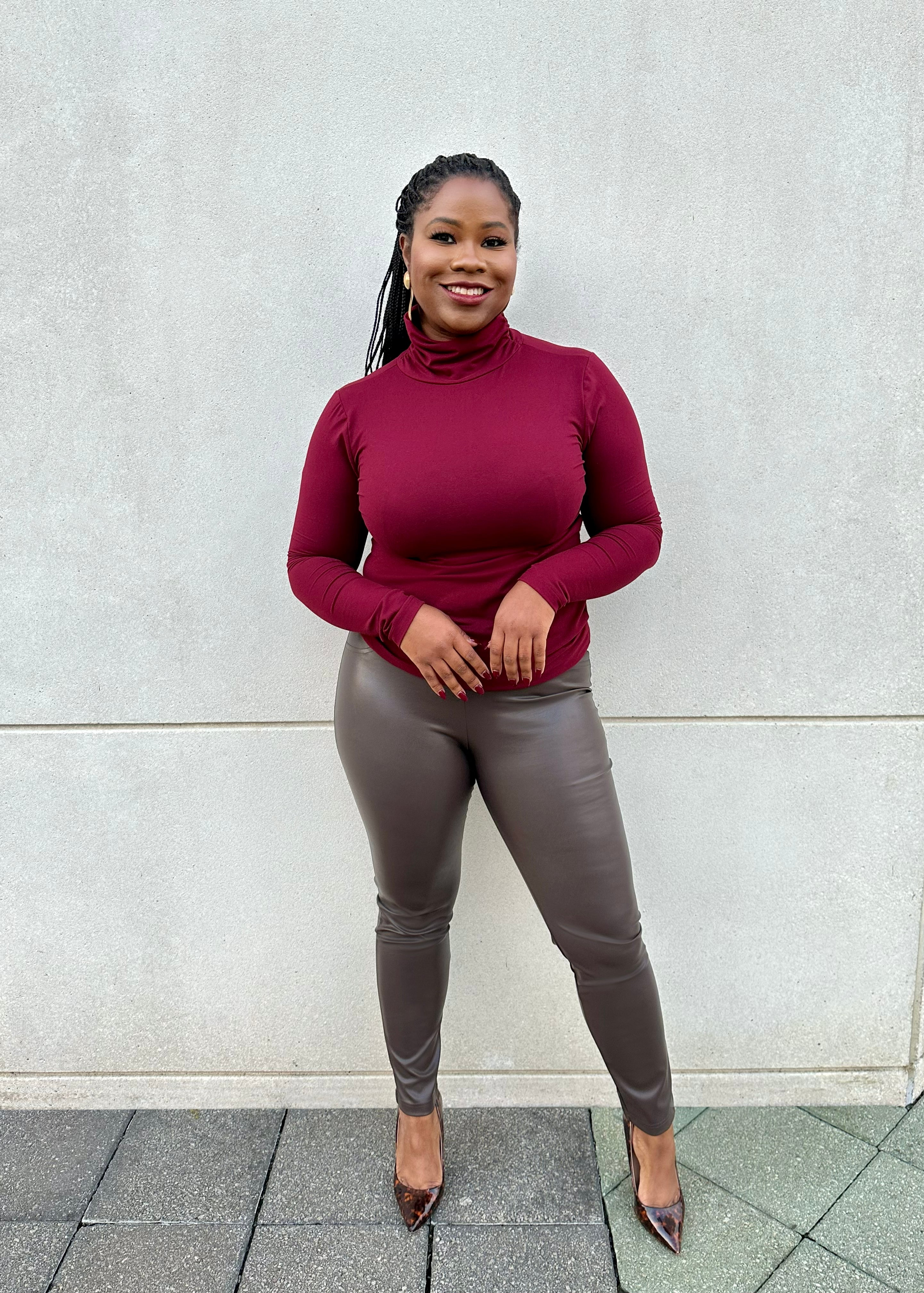 Faux Leather Leggings - Brown