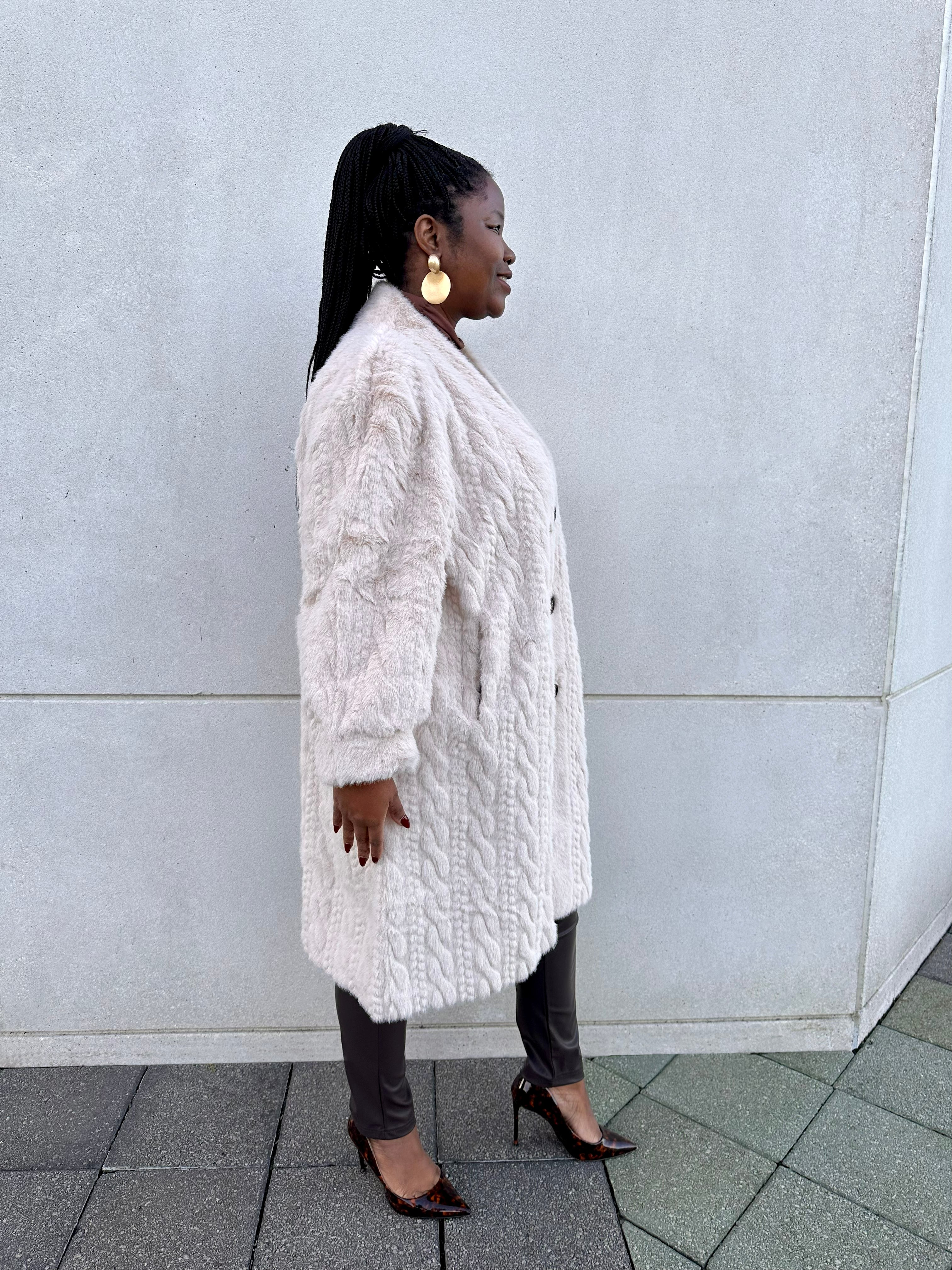 Single-Breasted Long Faux Fur Coat – Cream (1X-3X)