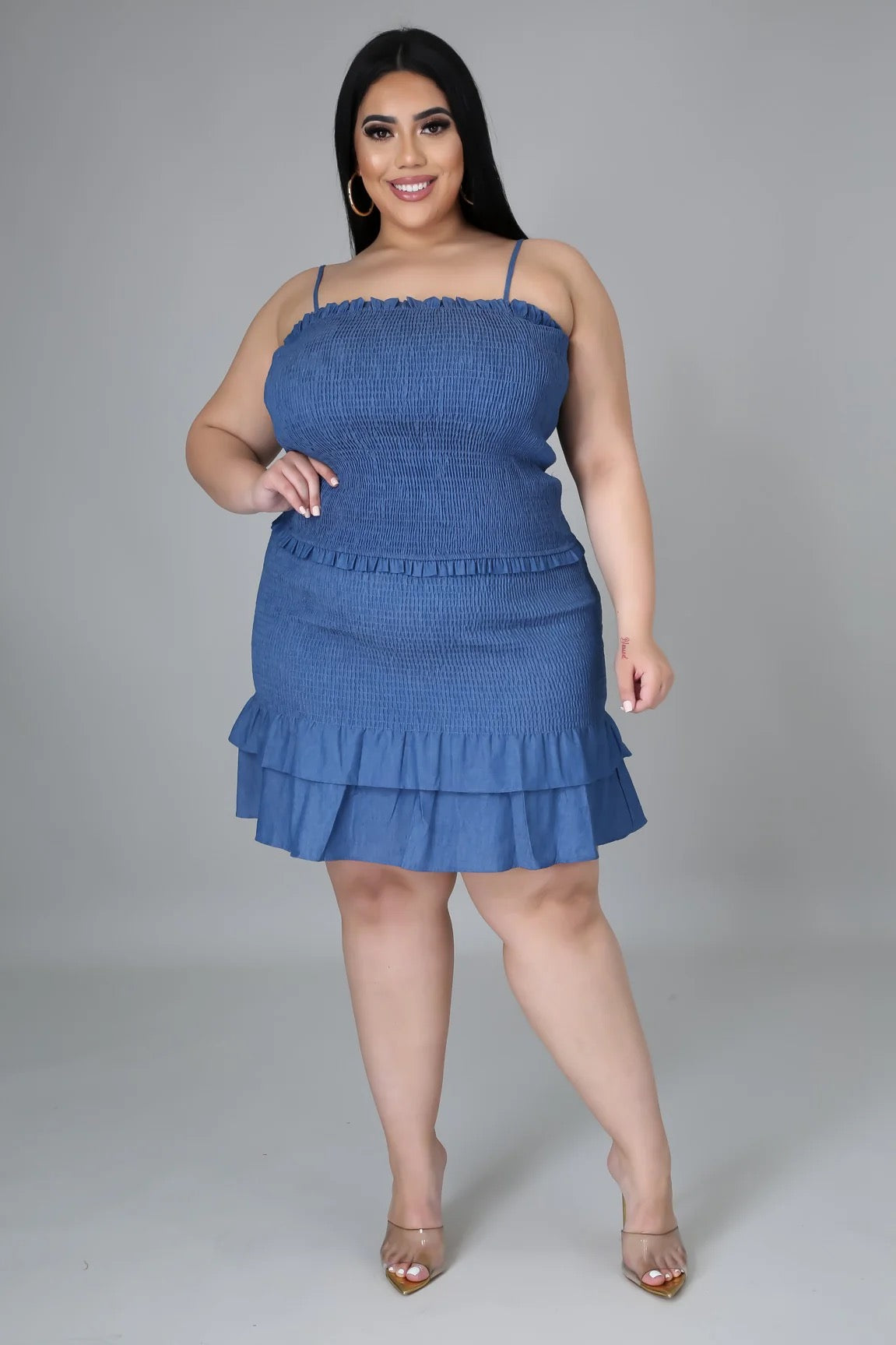 Chambray Smocked Ruffle Set