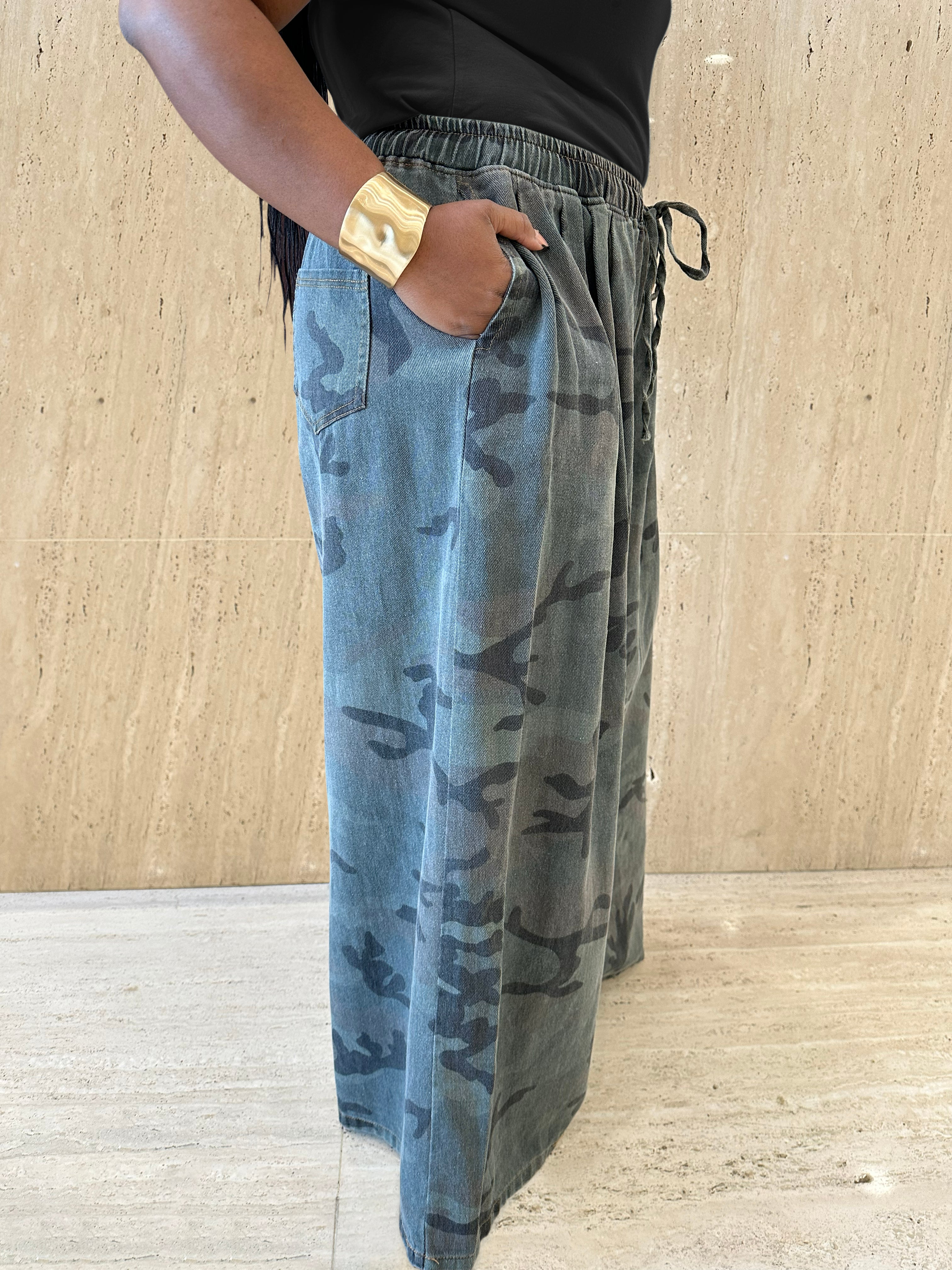 Camo Wide-Leg Denim
