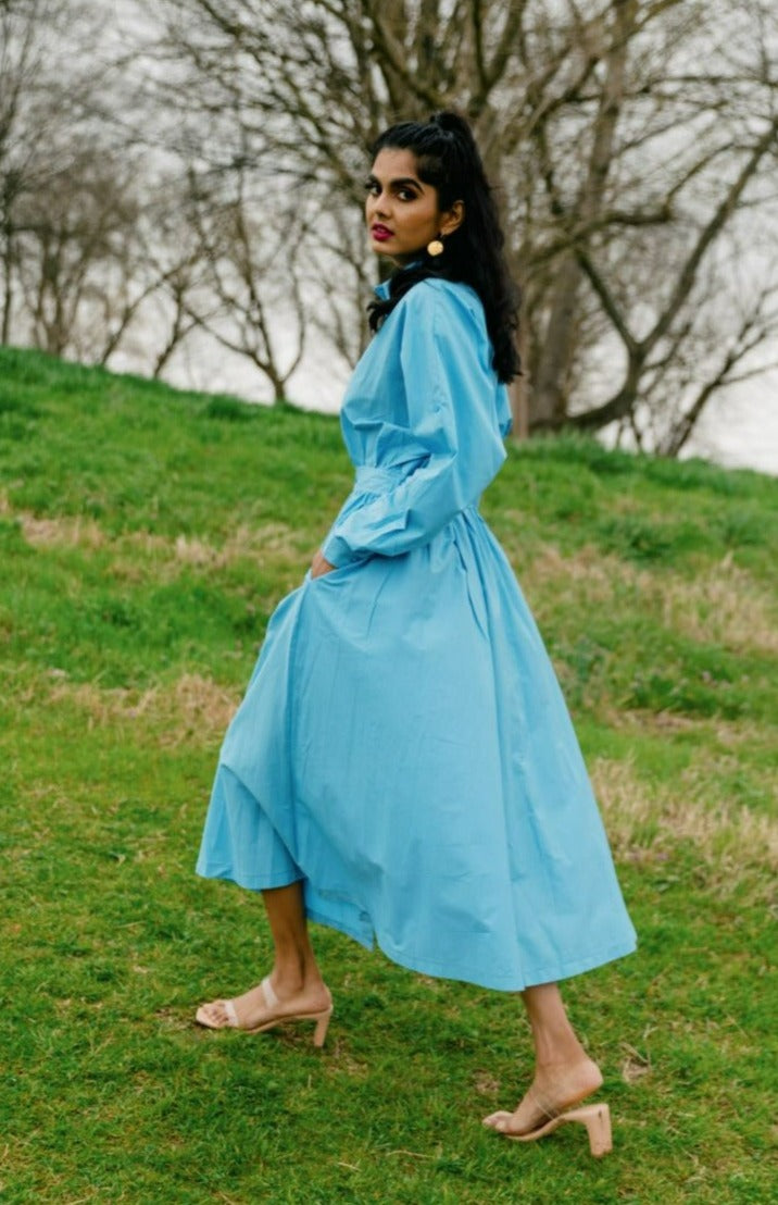 Blue Lily Shirt Dress | Small - 3X