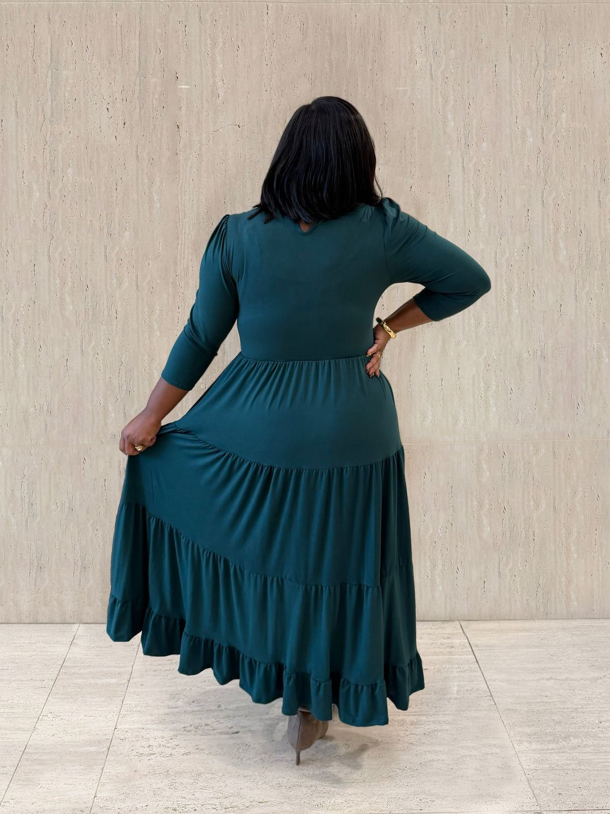 Teal Tiered Midi Dress