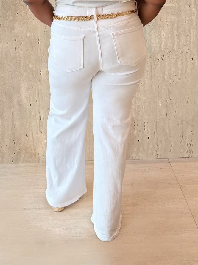 White High Rise Wide-Leg Denim Jeans (Tummy Control)