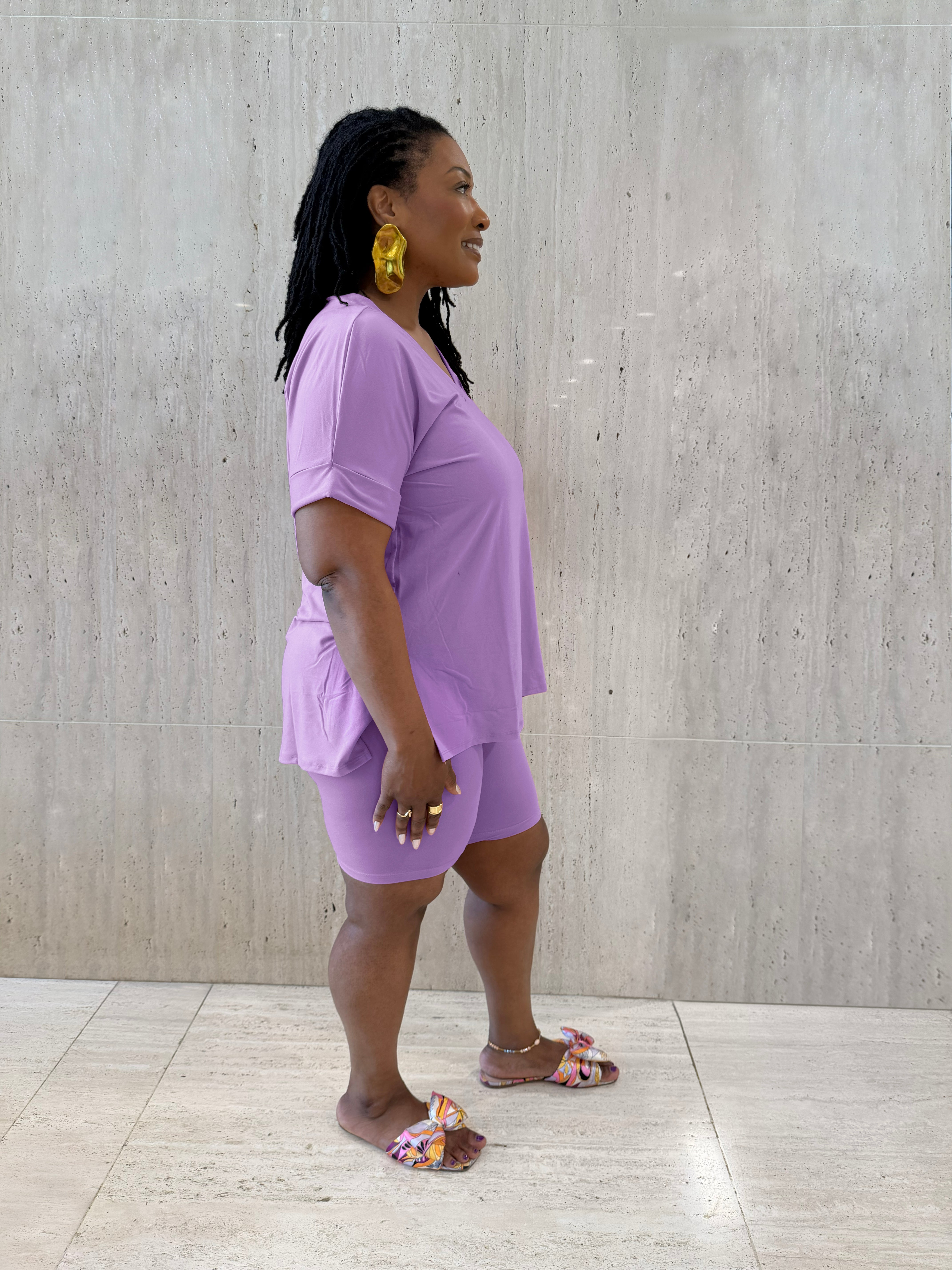 Lavender Biker Short Set