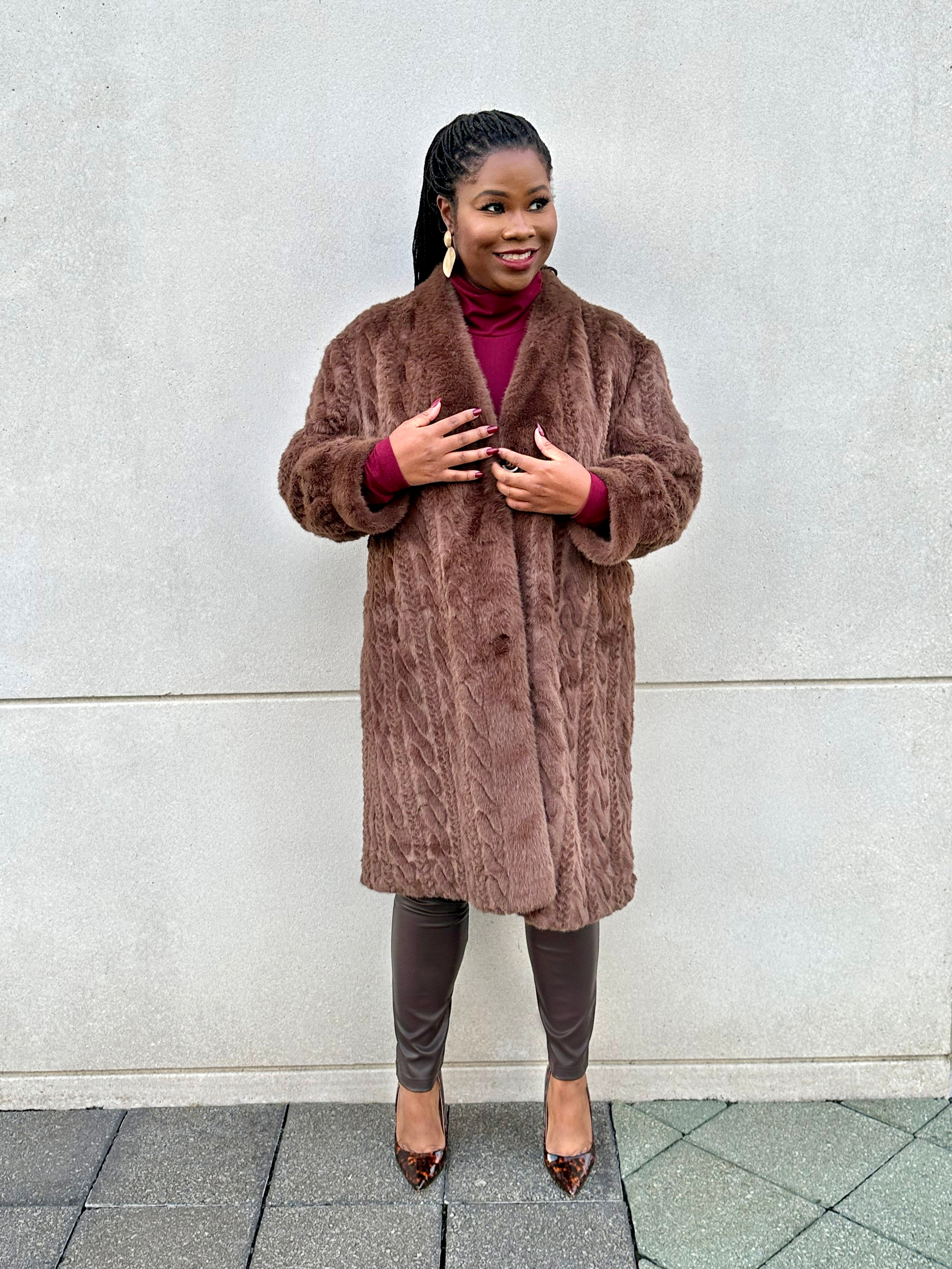 Single-Breasted Long Faux Fur Coat – Brown (S-L)