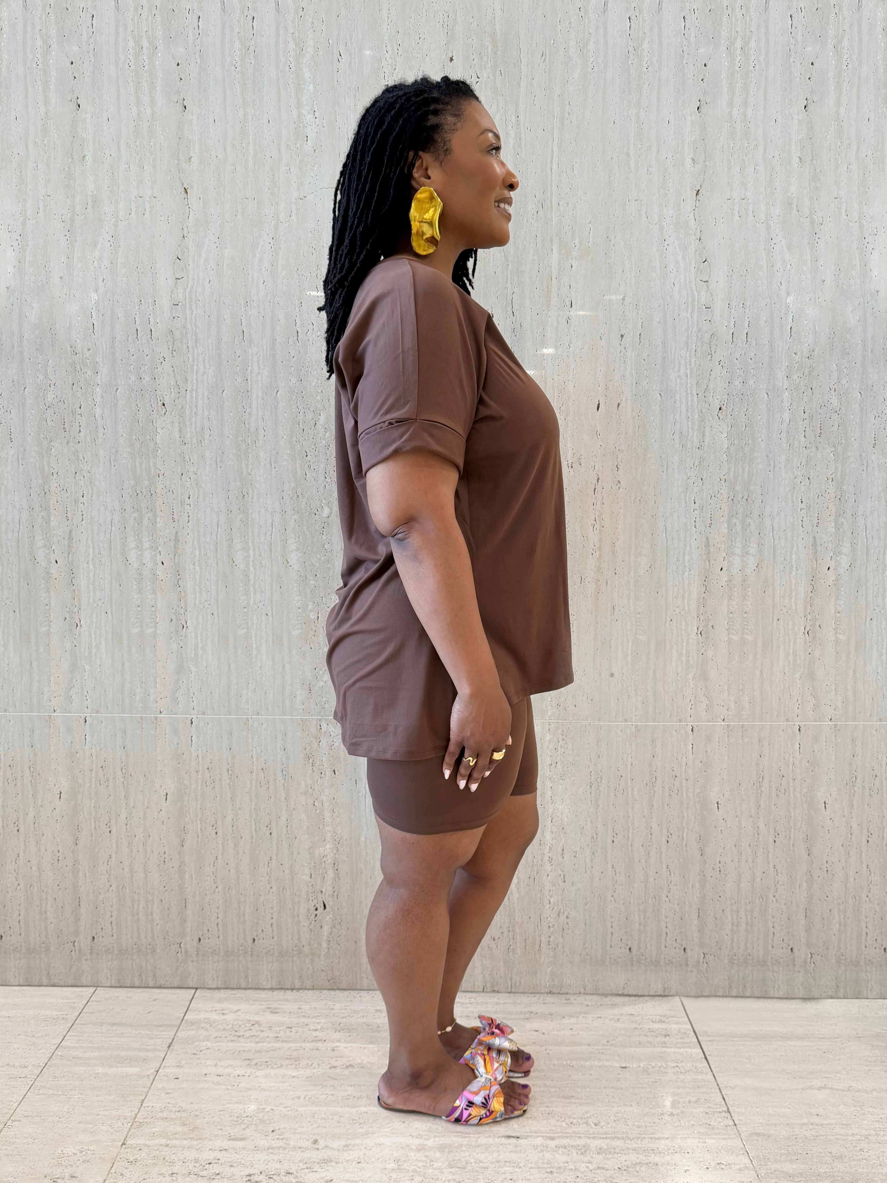 Brown Biker Short Set