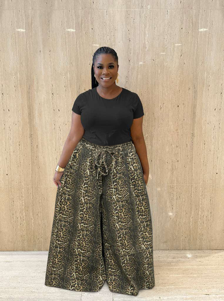 Leopard Wide-Leg Denim