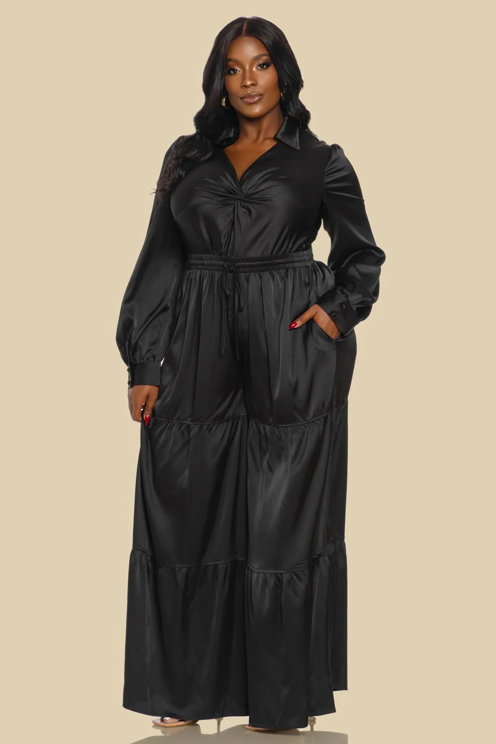 Black Wide-Leg Tiered Jumpsuit