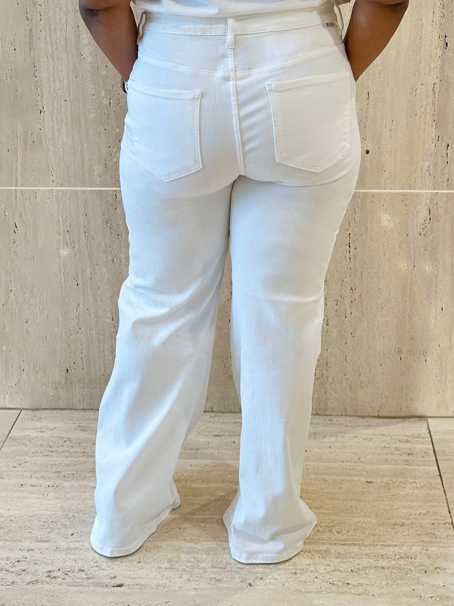 White High Rise Wide-Leg Denim Jeans (Tummy Control)
