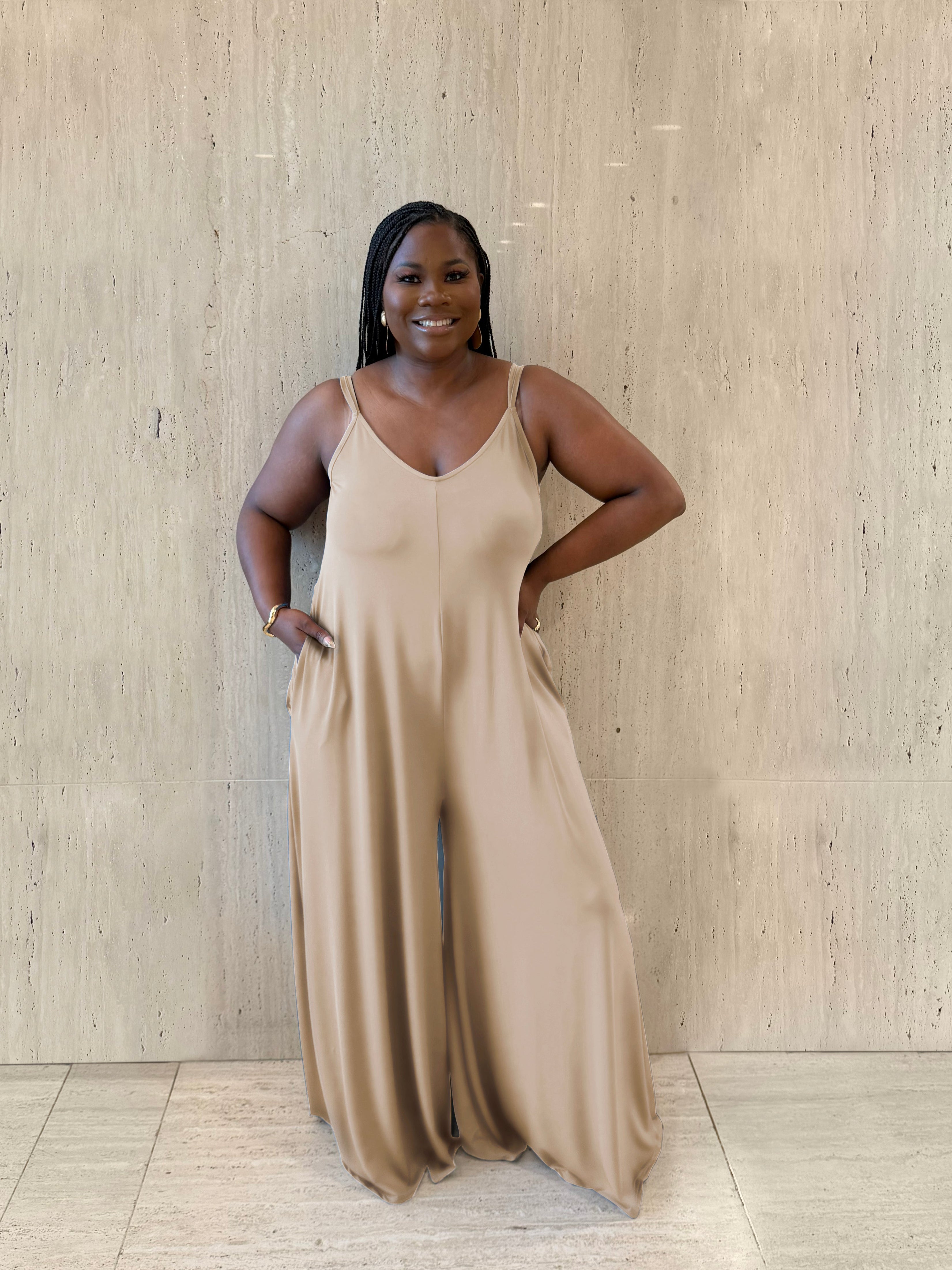 Light Mocha Wide Leg Jumpsuit