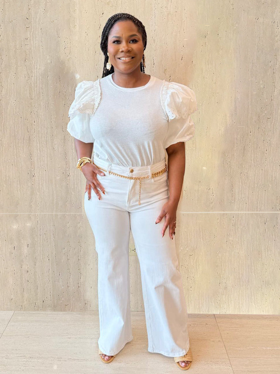 White High Rise Wide-Leg Denim Jeans (Tummy Control)