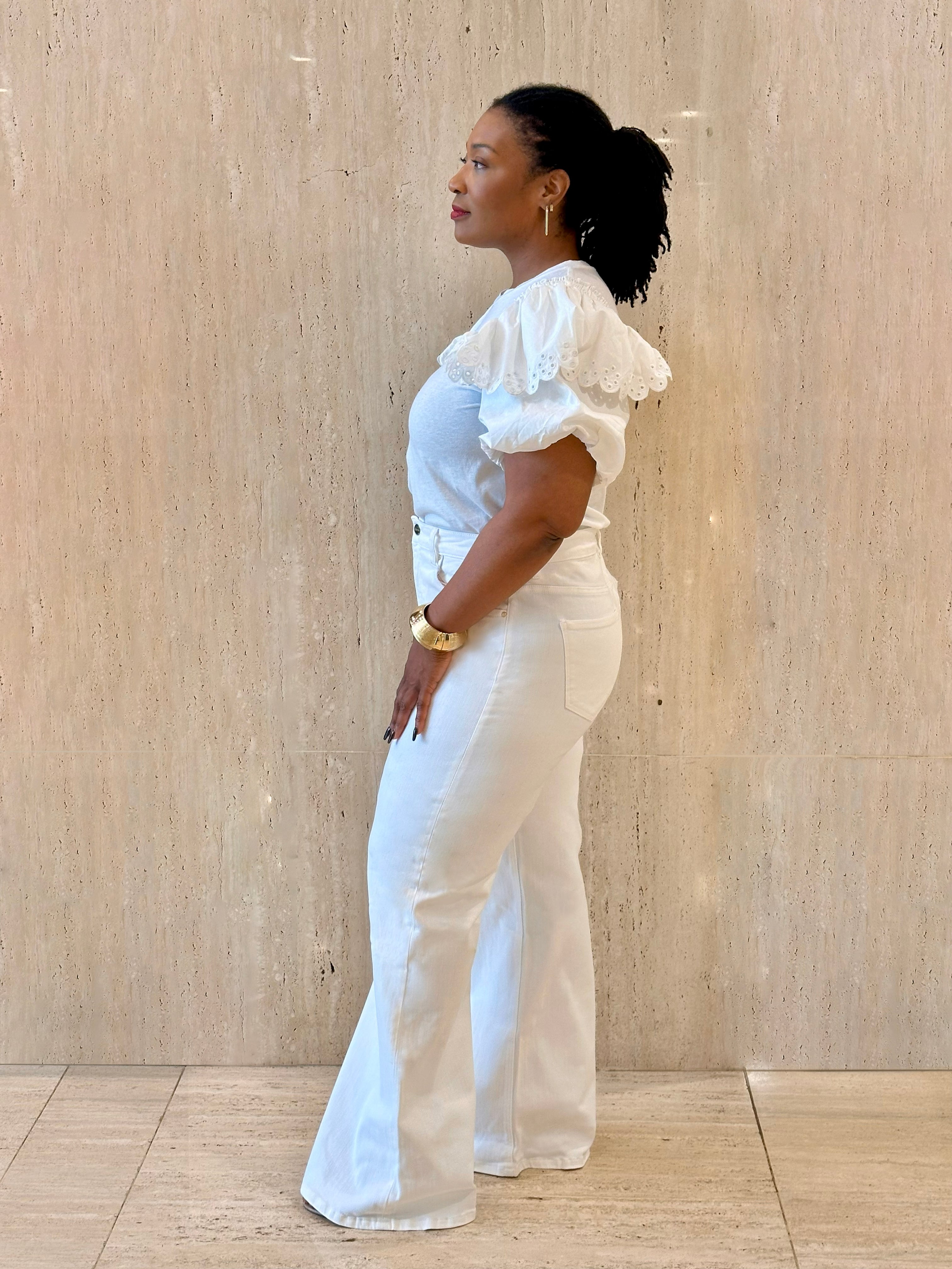 White High Rise Wide-Leg Denim Jeans (Tummy Control)