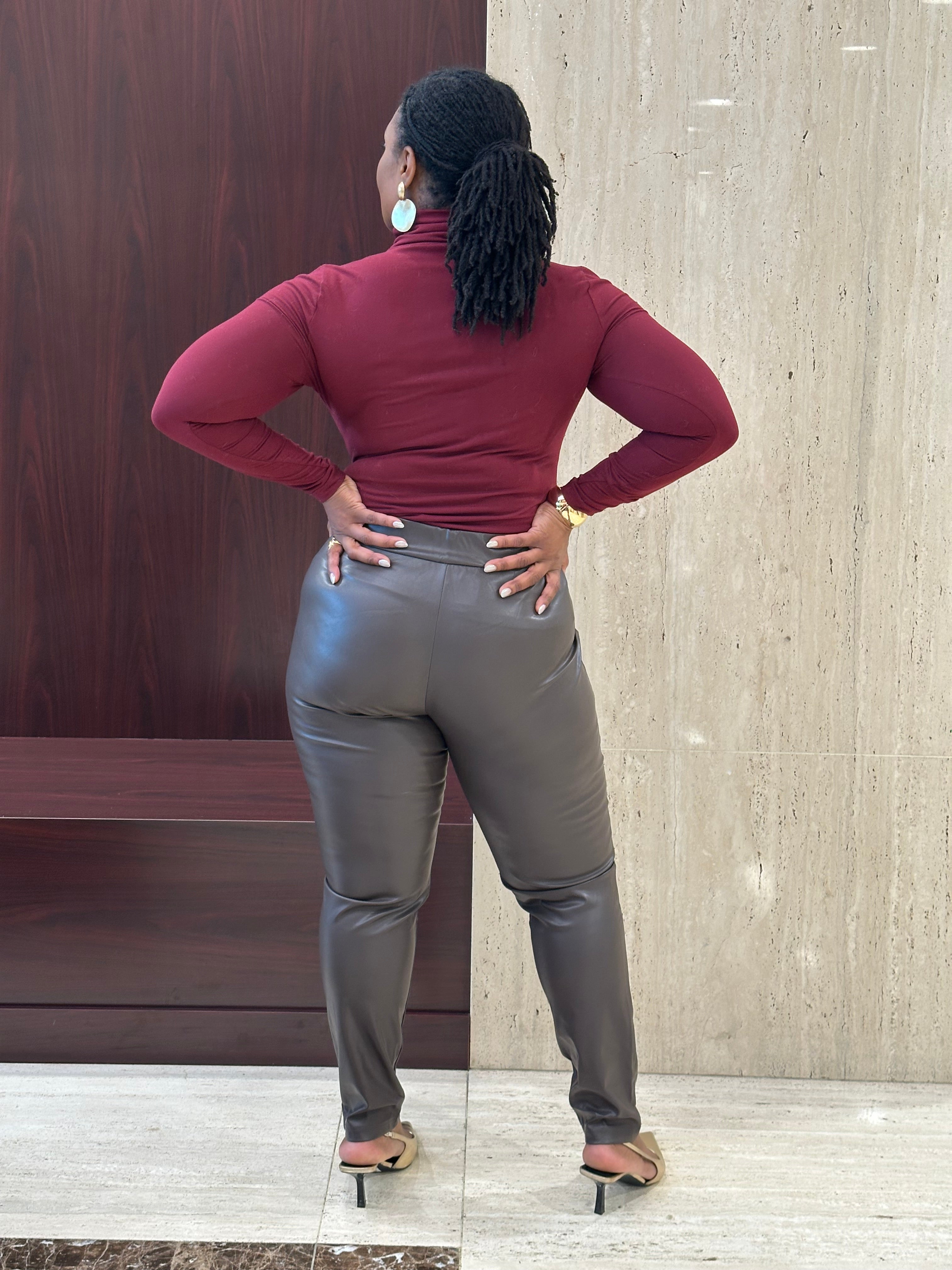 Faux Leather Leggings - Brown