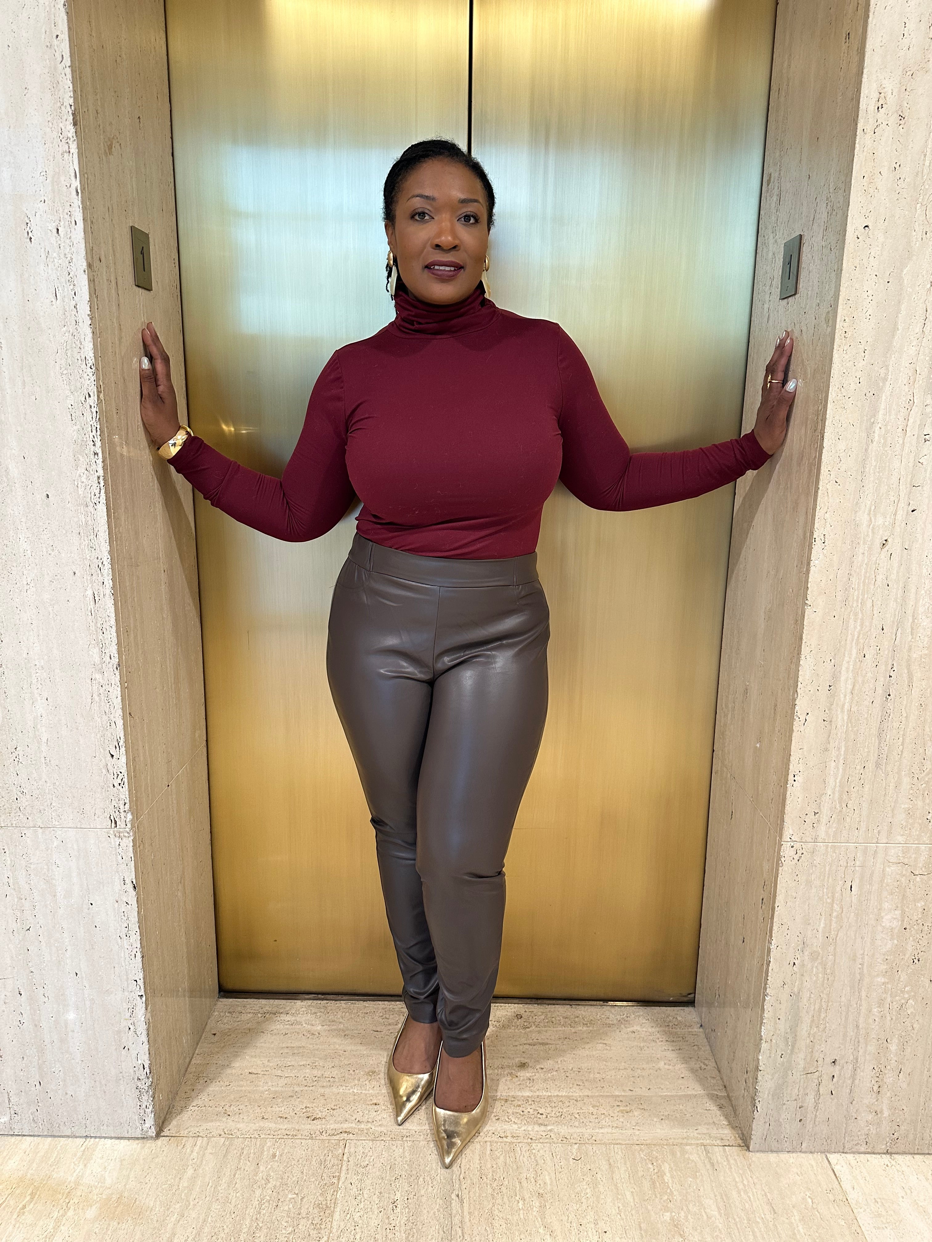 Faux Leather Leggings - Brown