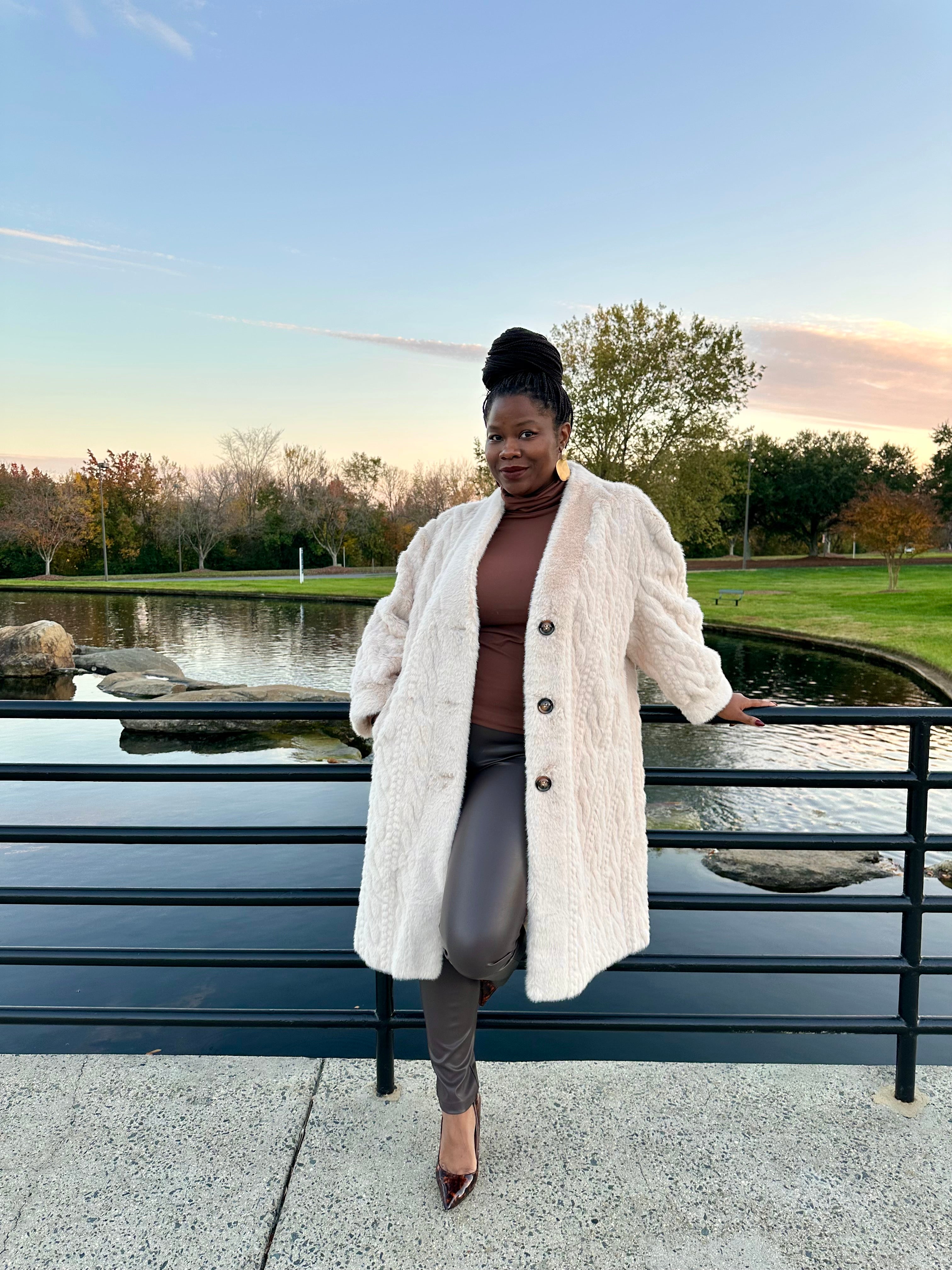 Single-Breasted Long Faux Fur Coat – Cream (1X-3X)