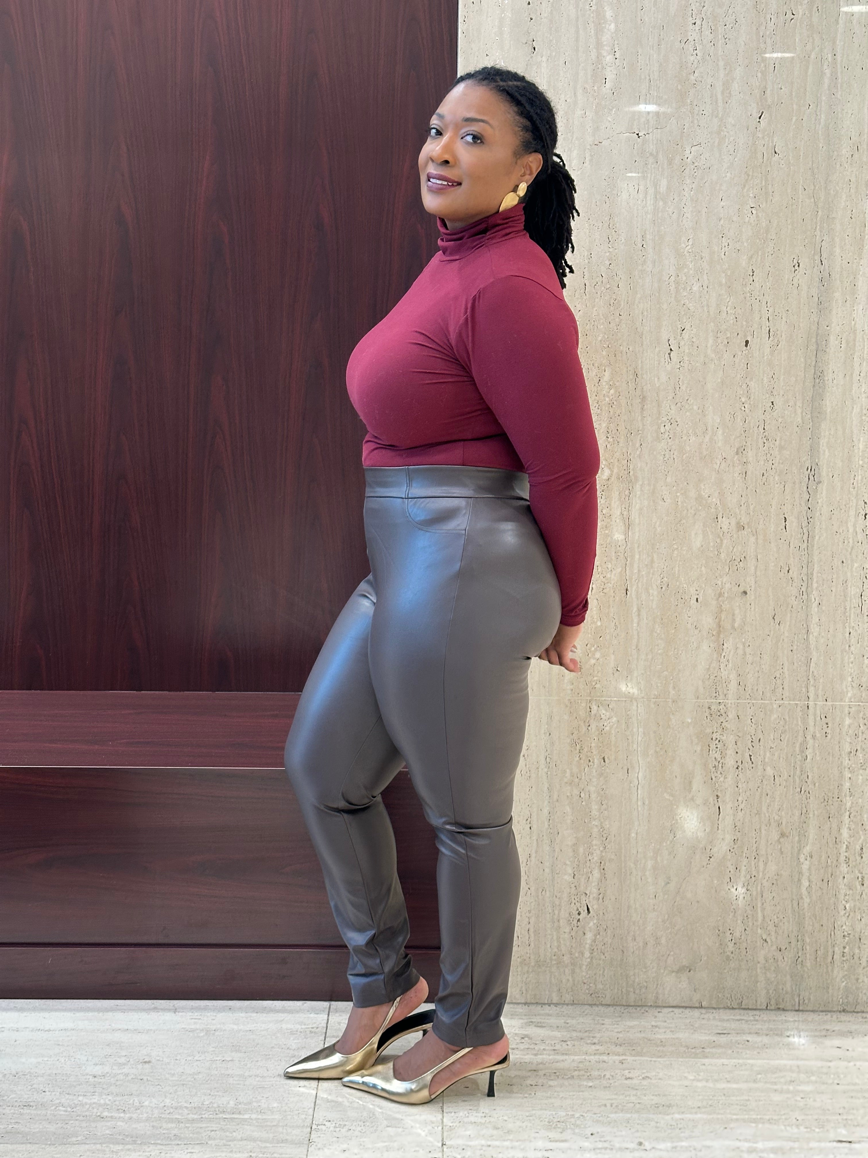 Faux Leather Leggings - Brown