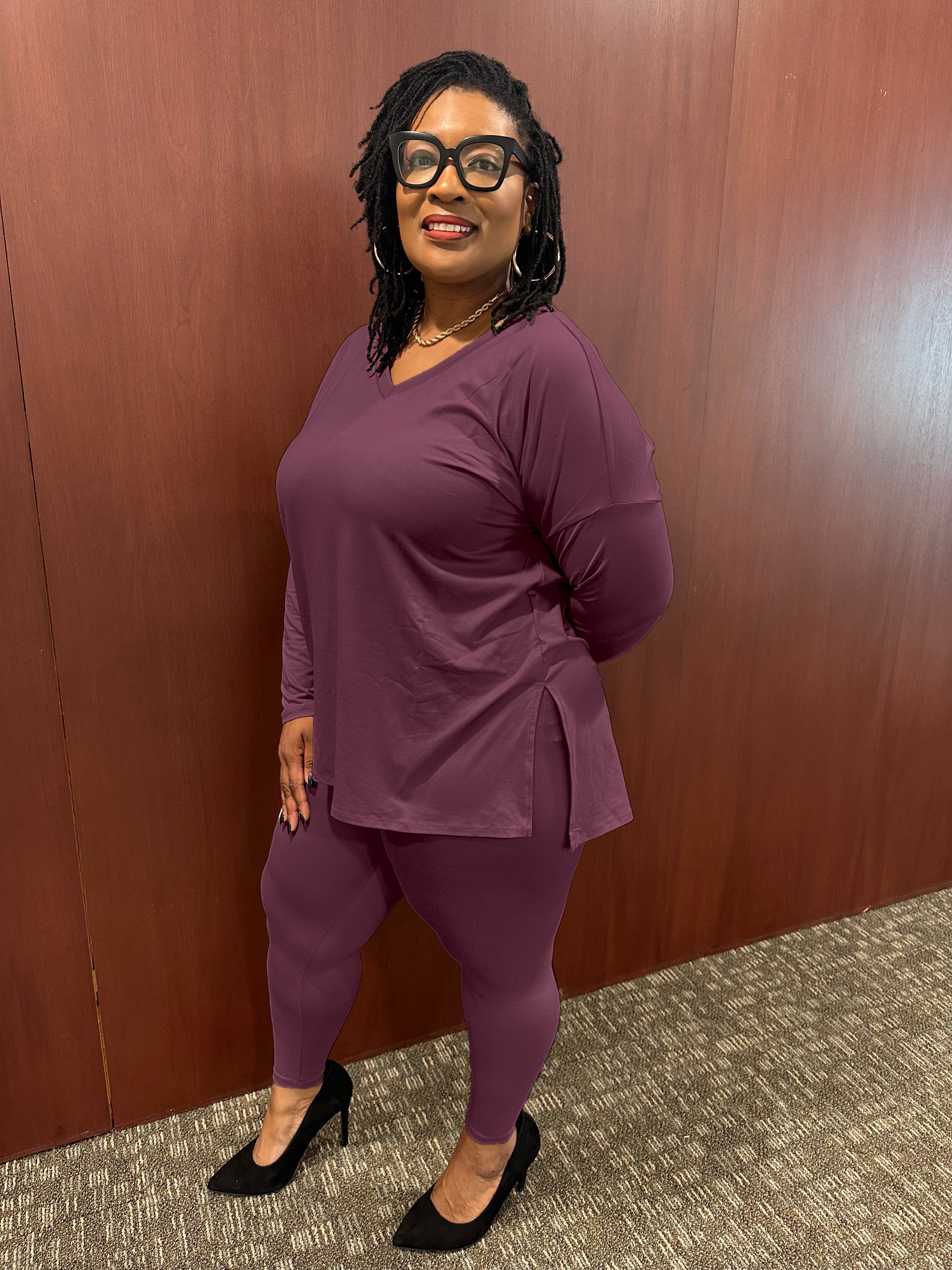 EGGPLANT Relaxed Fit Matching Set | Small-3X