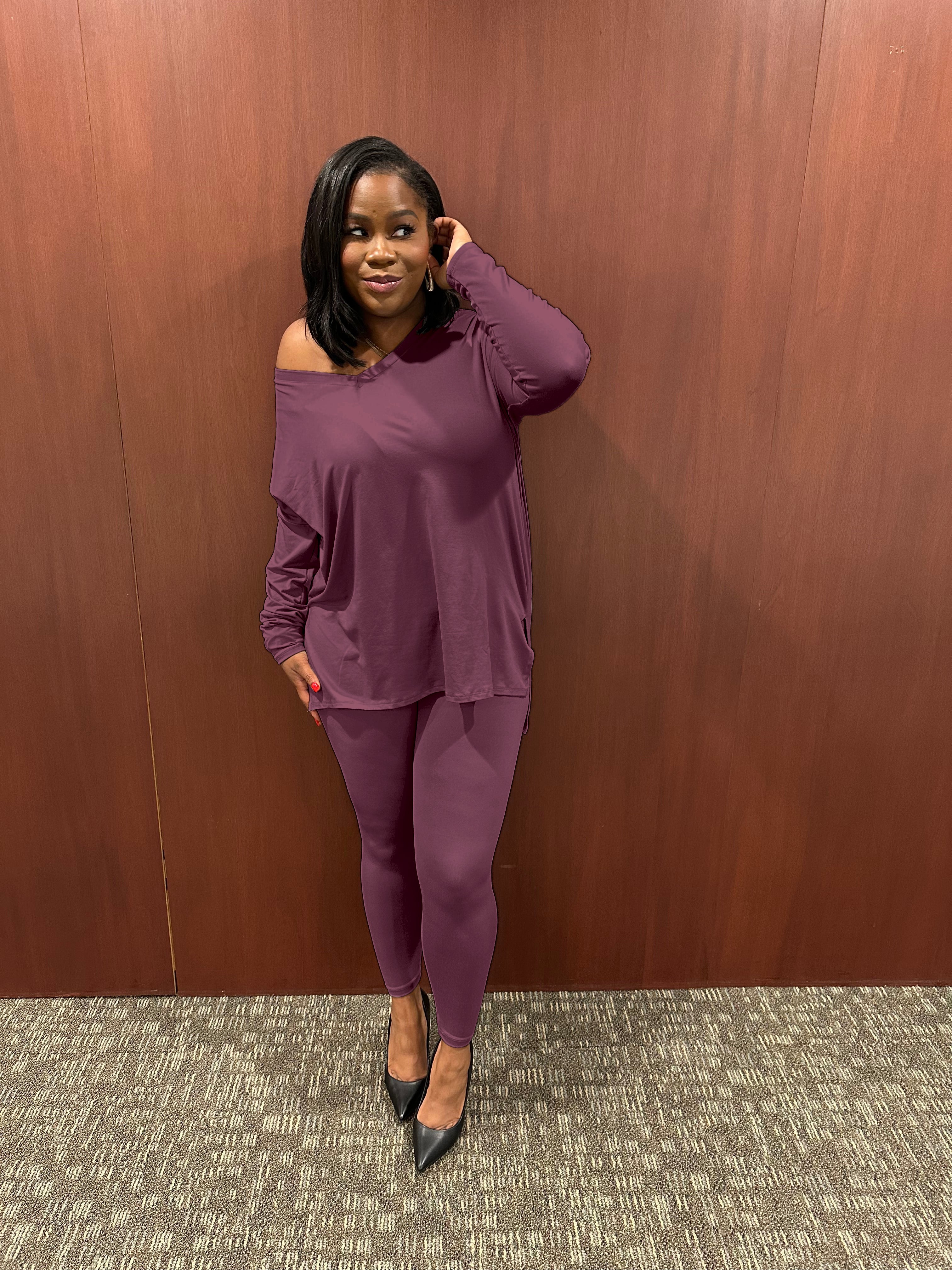 EGGPLANT Relaxed Fit Matching Set | Small-3X