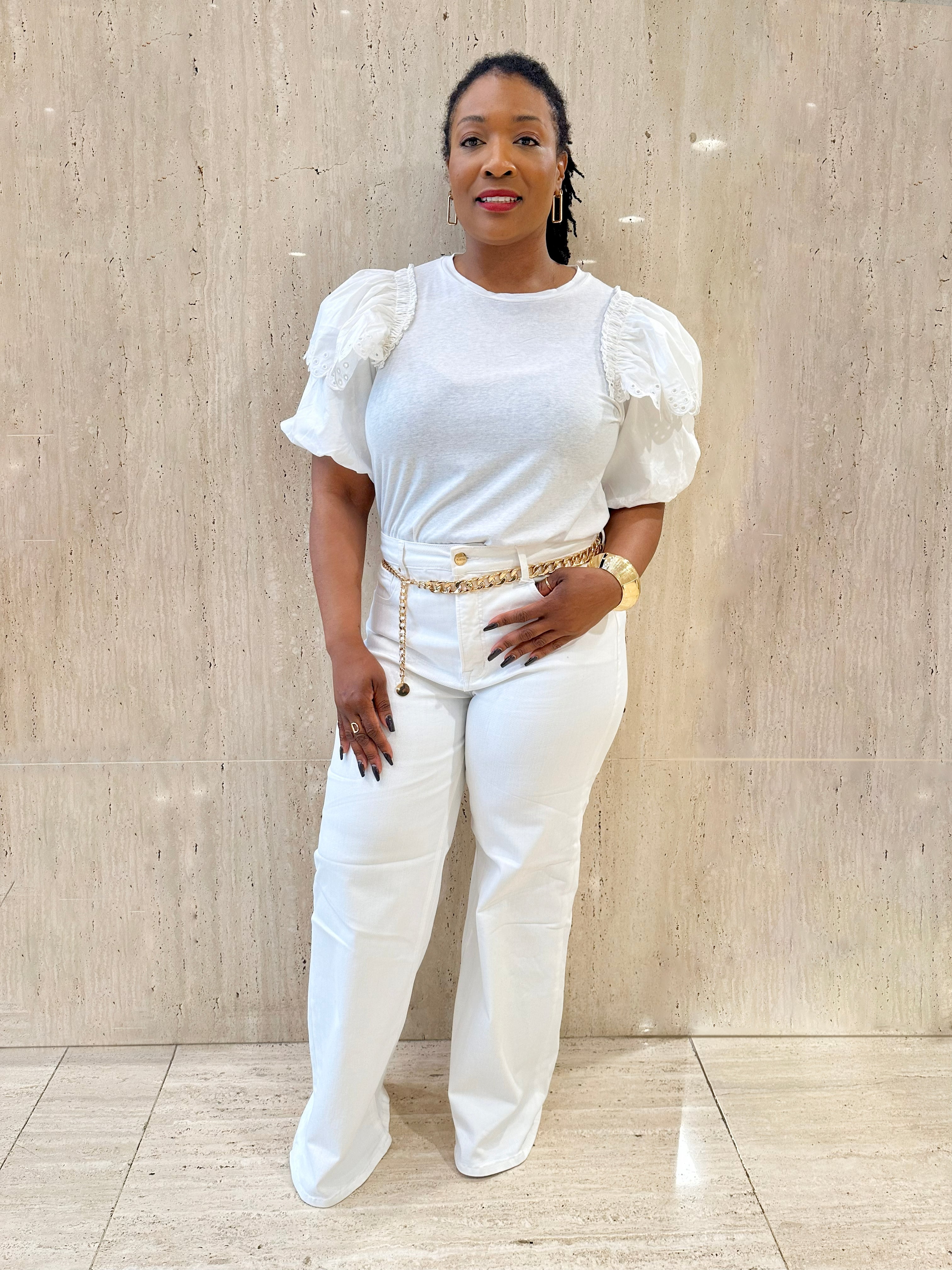 White High Rise Wide-Leg Denim Jeans (Tummy Control)