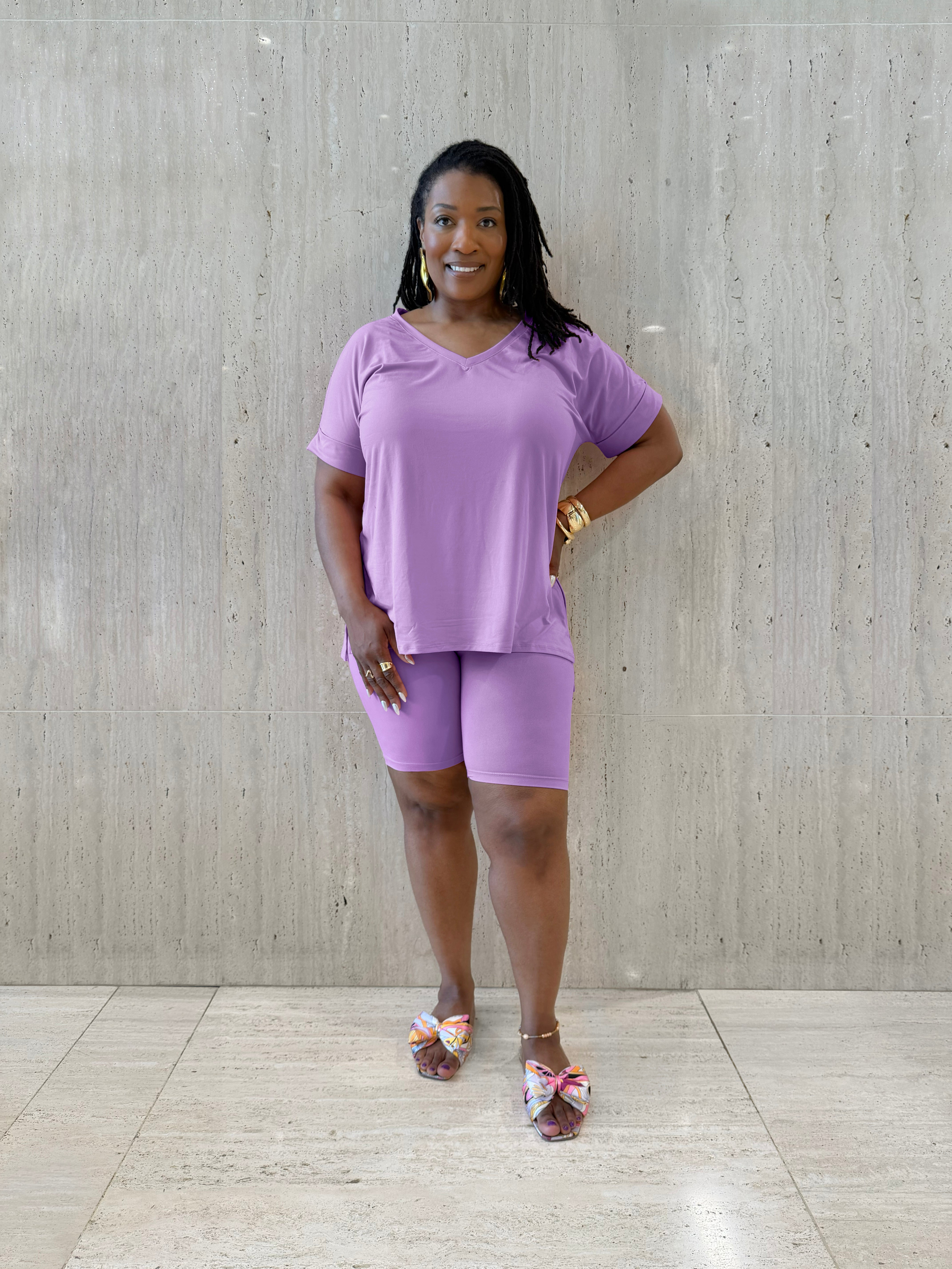 Lavender Biker Short Set