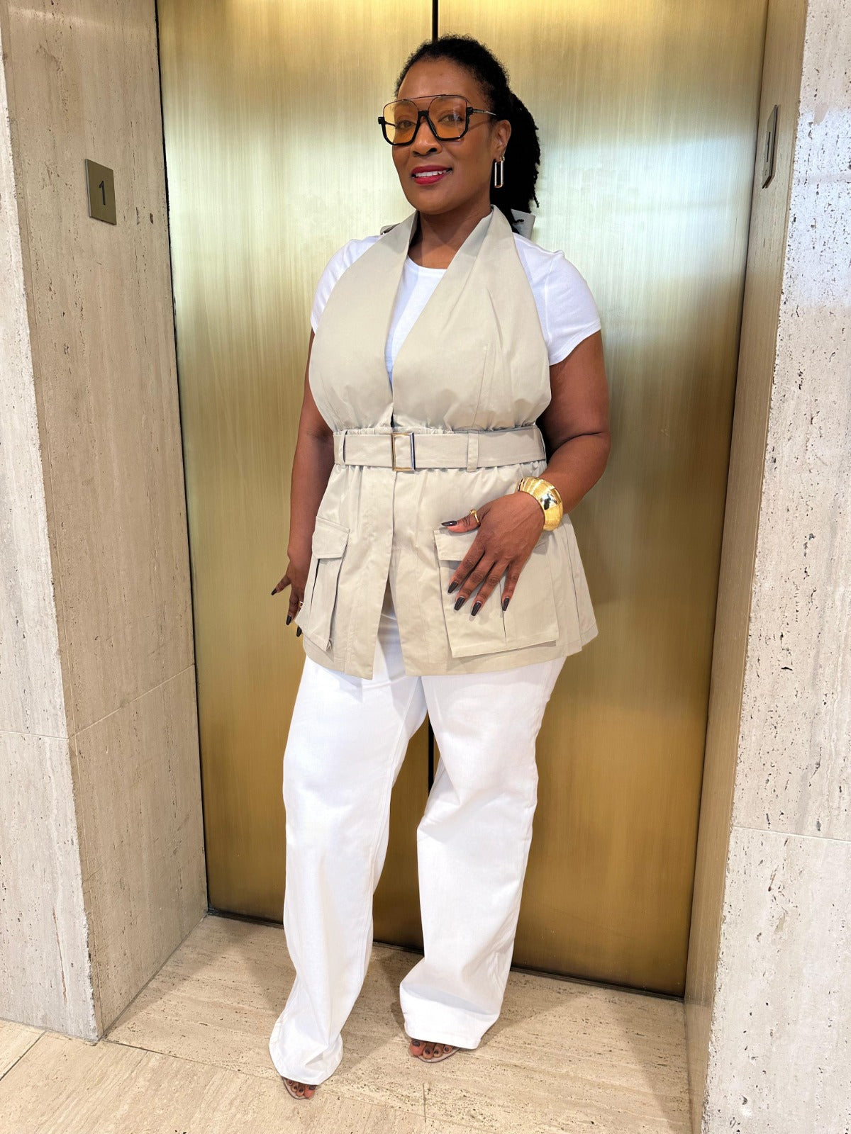 Khaki Belted Halter Utility Vest