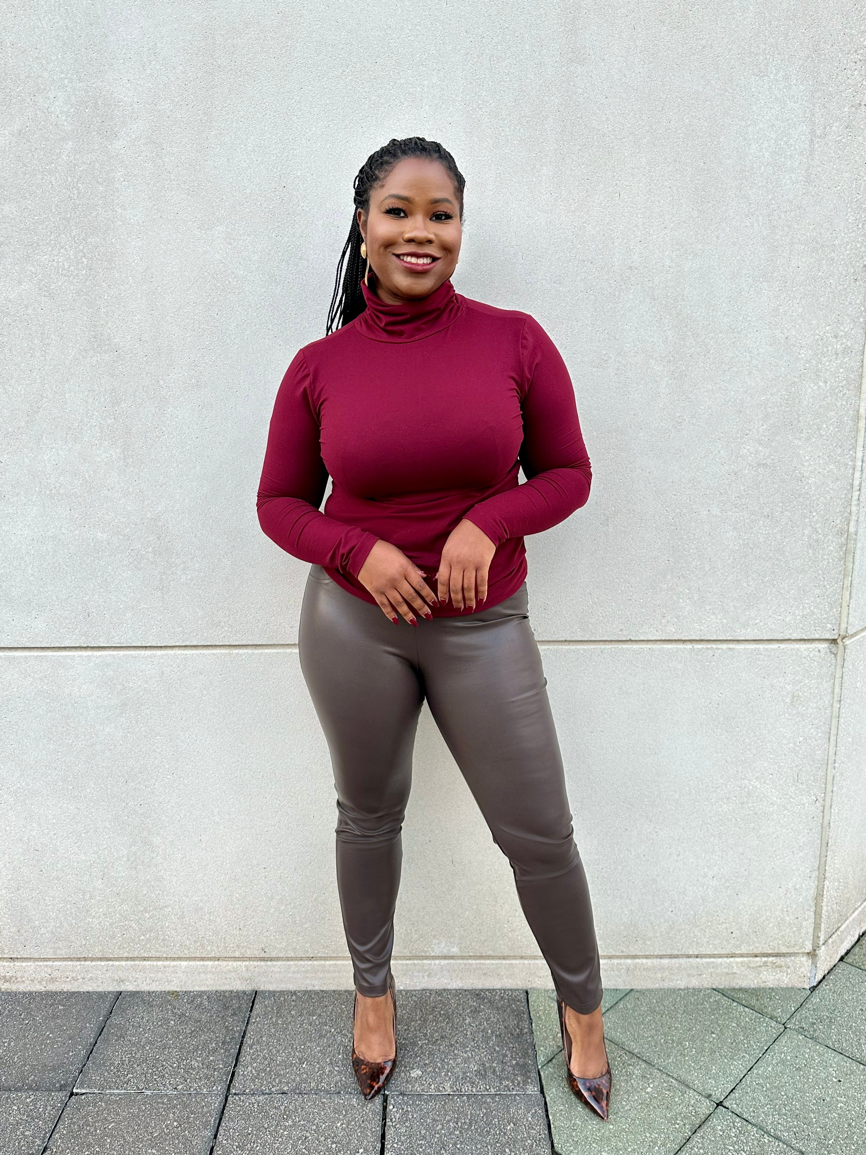 Faux Leather Leggings - Brown