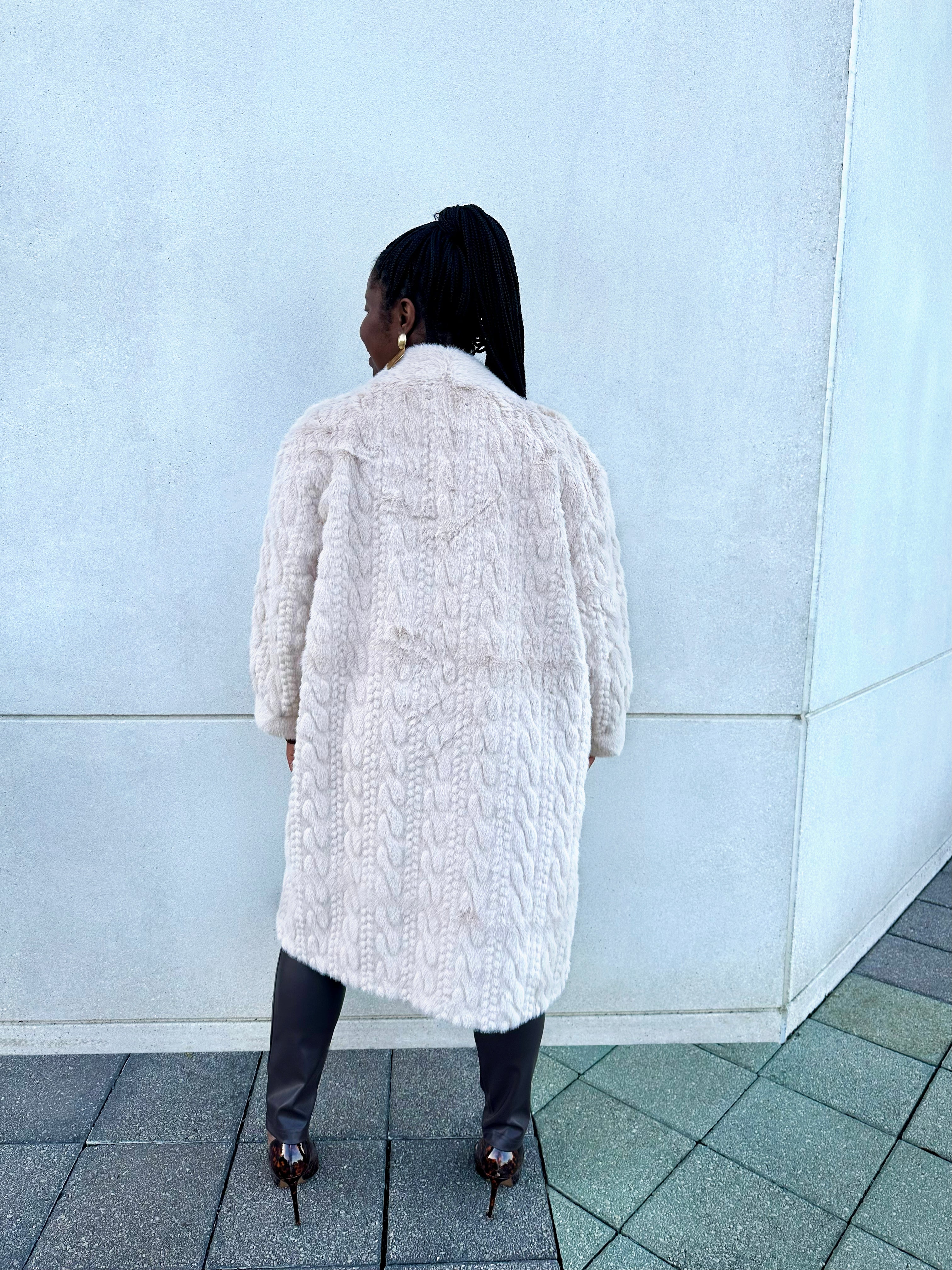 Single-Breasted Long Faux Fur Coat – Cream (1X-3X)