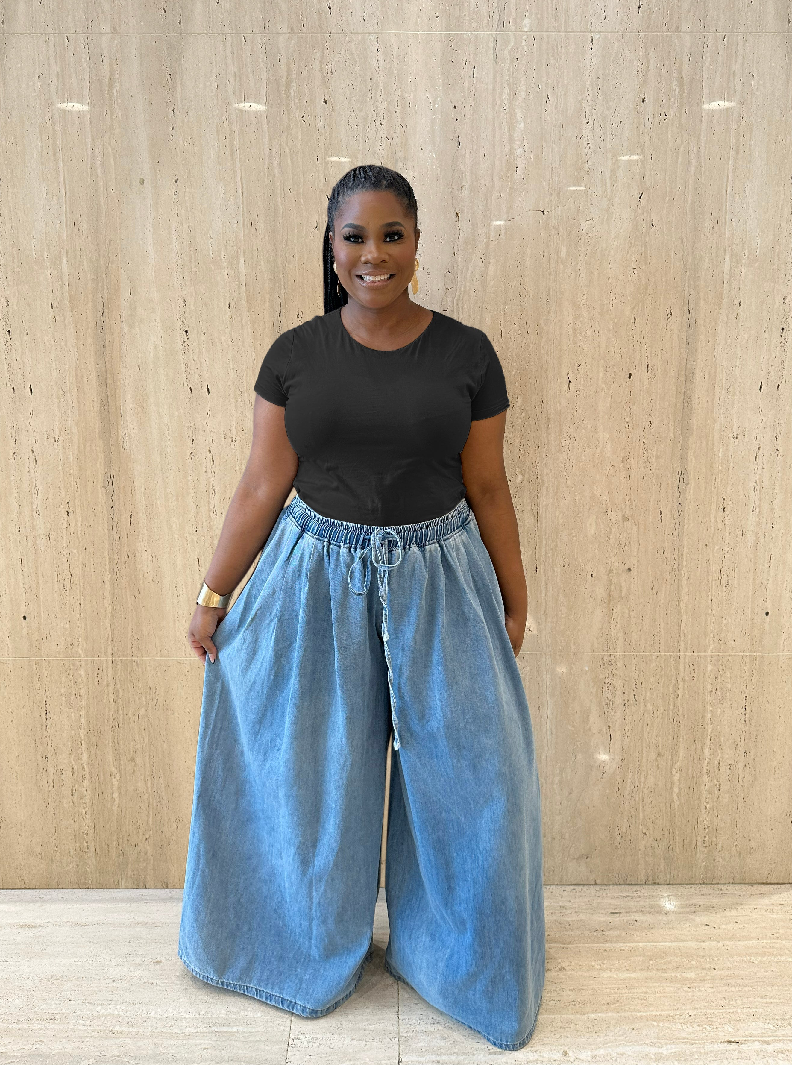 Light Wash Wide-Leg Denim