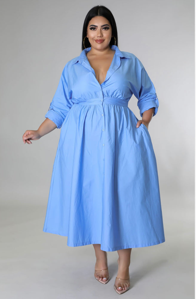 Blue Lily Shirt Dress | Small - 3X